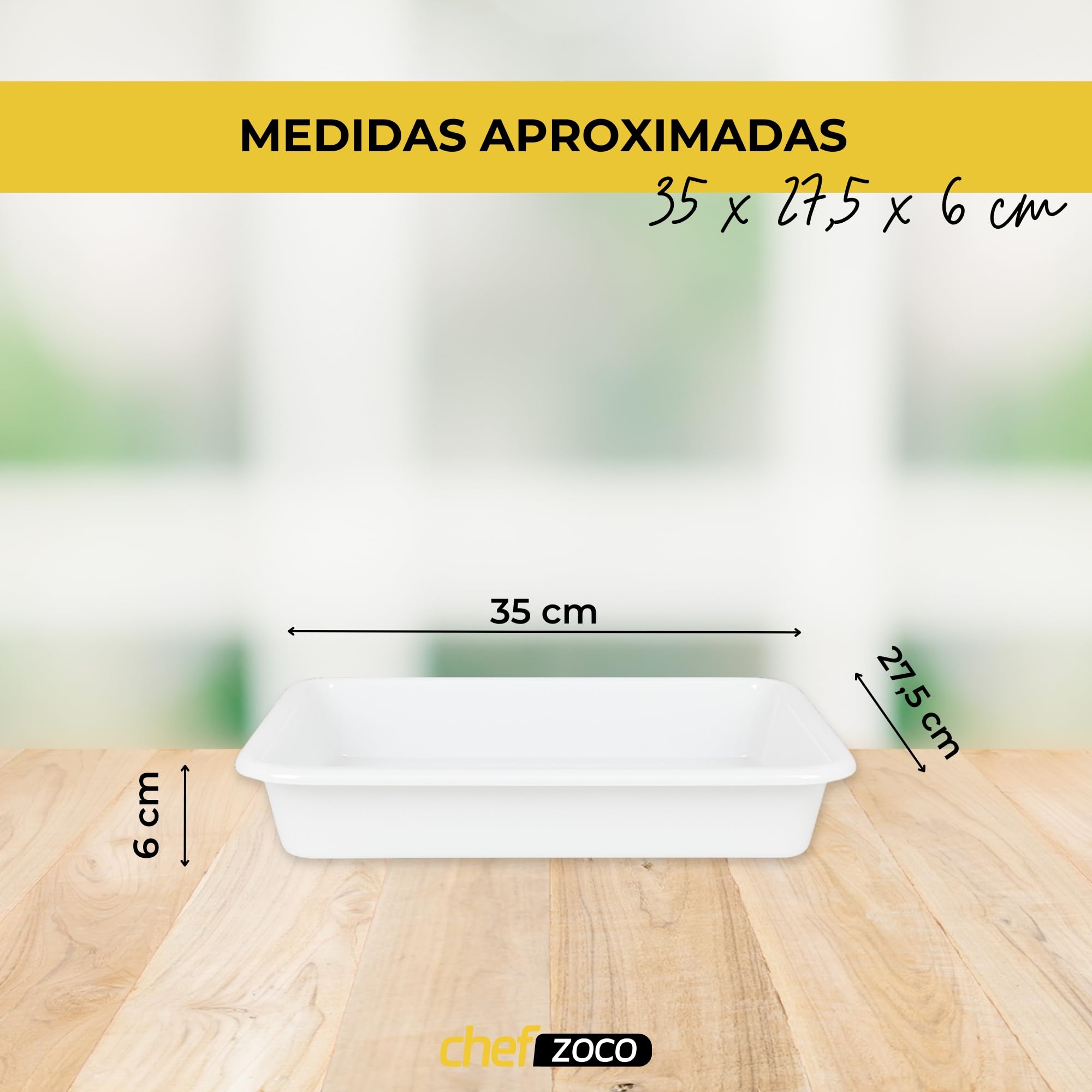 CHEFZOCO Bandeja para frigorífico, Bandeja para hostelería, Bandeja frigorífica para alimentos, Apta para contacto con alimentos, Medidas 35 cm Largo x 27.5 cm Ancho x 6 cm Alto, Plástico, Blanco