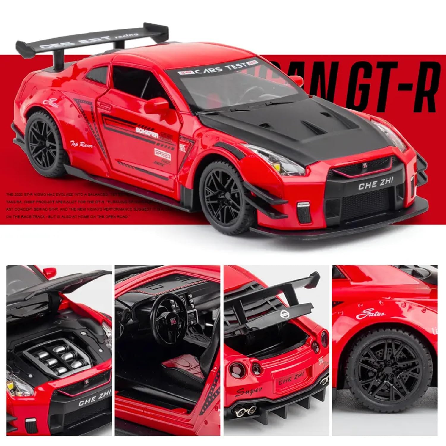1:24 for Nissan GTR R35 Sports Car Alloy Model Car Kids Toys Car Diecasts & Toy Vehicles Toy Cars Strong Pull-Back Sound 3
