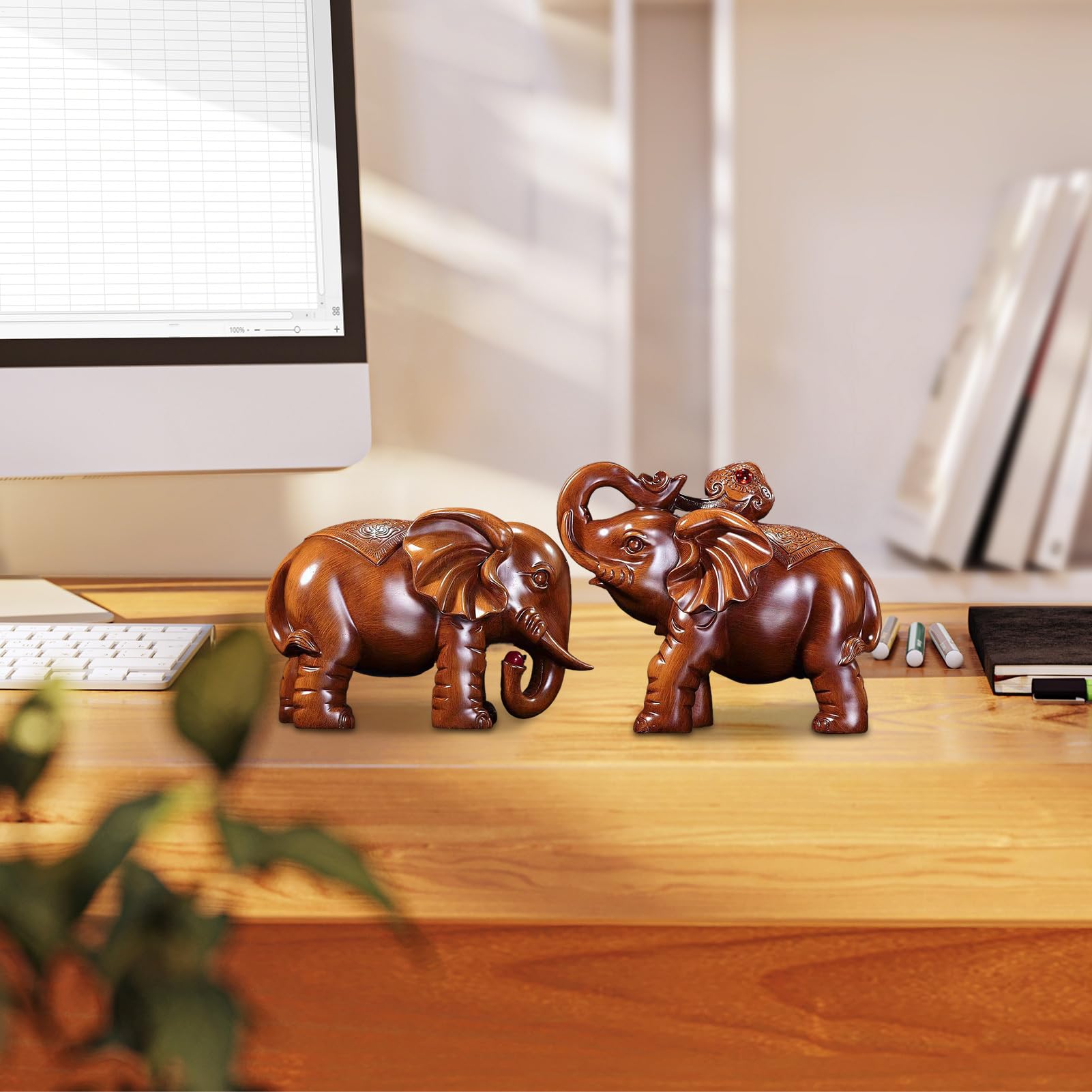 Estatua Elefante De Madera Decoración Rústica Artesanal Para El Hogar