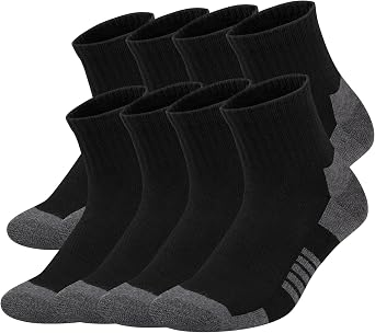 COOVAN 8 Pairs Mens Cushion Ankle Socks, Athletic Running Performance Quarter Socks Casual Running Sock Size 10-13