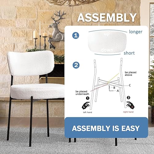 Miniatura 2 de White Boucle - Juego de 4 sillas de comedor tapizadas con marco de metal, sillas de comedor con asiento acolchado, asientos redondos modernos para