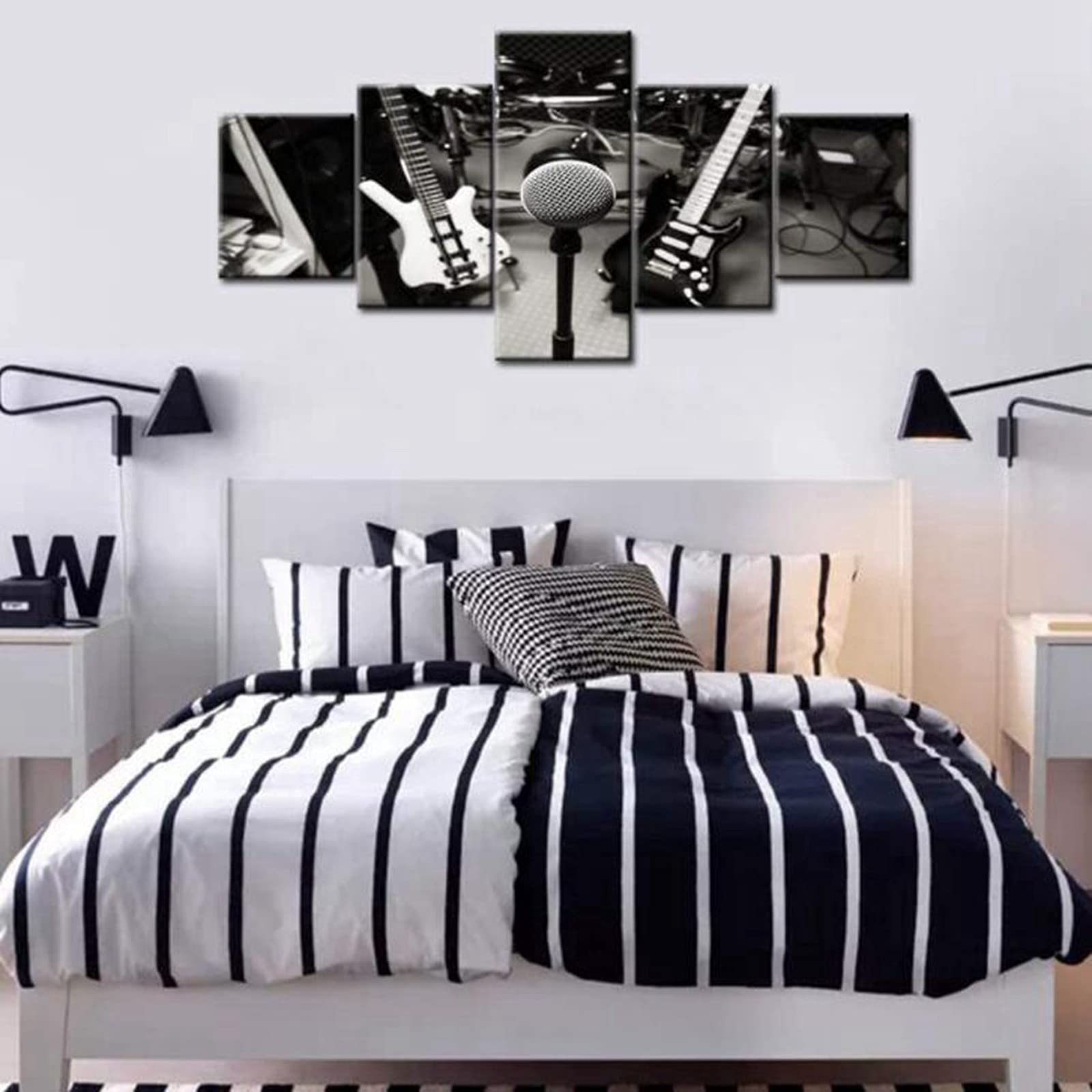 Quadro su Tela,DJ Music Studio Rock Band Stampe su Tela per Soggiorno Camera da Letto Moderna 5 Pannelli Poster HD Pittura con Cornice Pronta da Appendere Framed,S