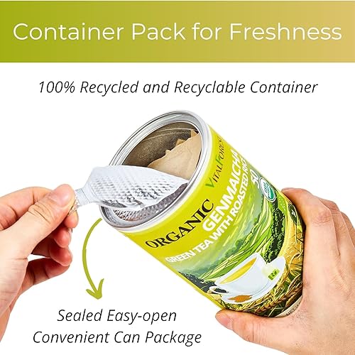 Miniatura 3 de Bolsas de té verde Genmaicha orgánico de 5.29 oz con arroz tostado, 50 unidades, sin blanquear, bolsas de té Genmaicha respetuosas con el medio