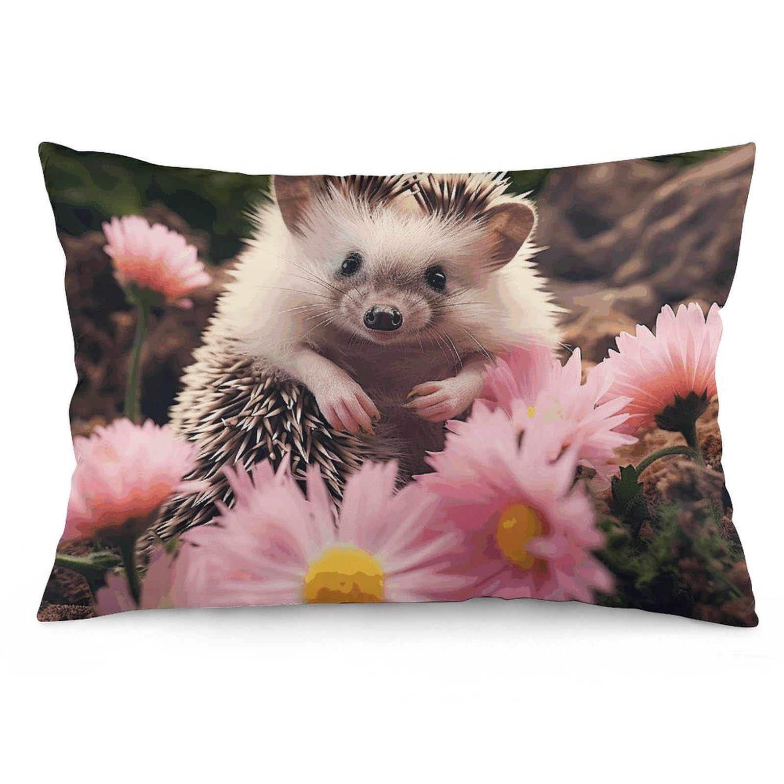 2 Pack Pillow Cases for Hair and Skin, Soft Breathable Pillow Case Covers with Hidden Zipper, Cute Hedgehog in Flowers Pillowcase 16 "x24 Pillow Covers for Sleeping Gift