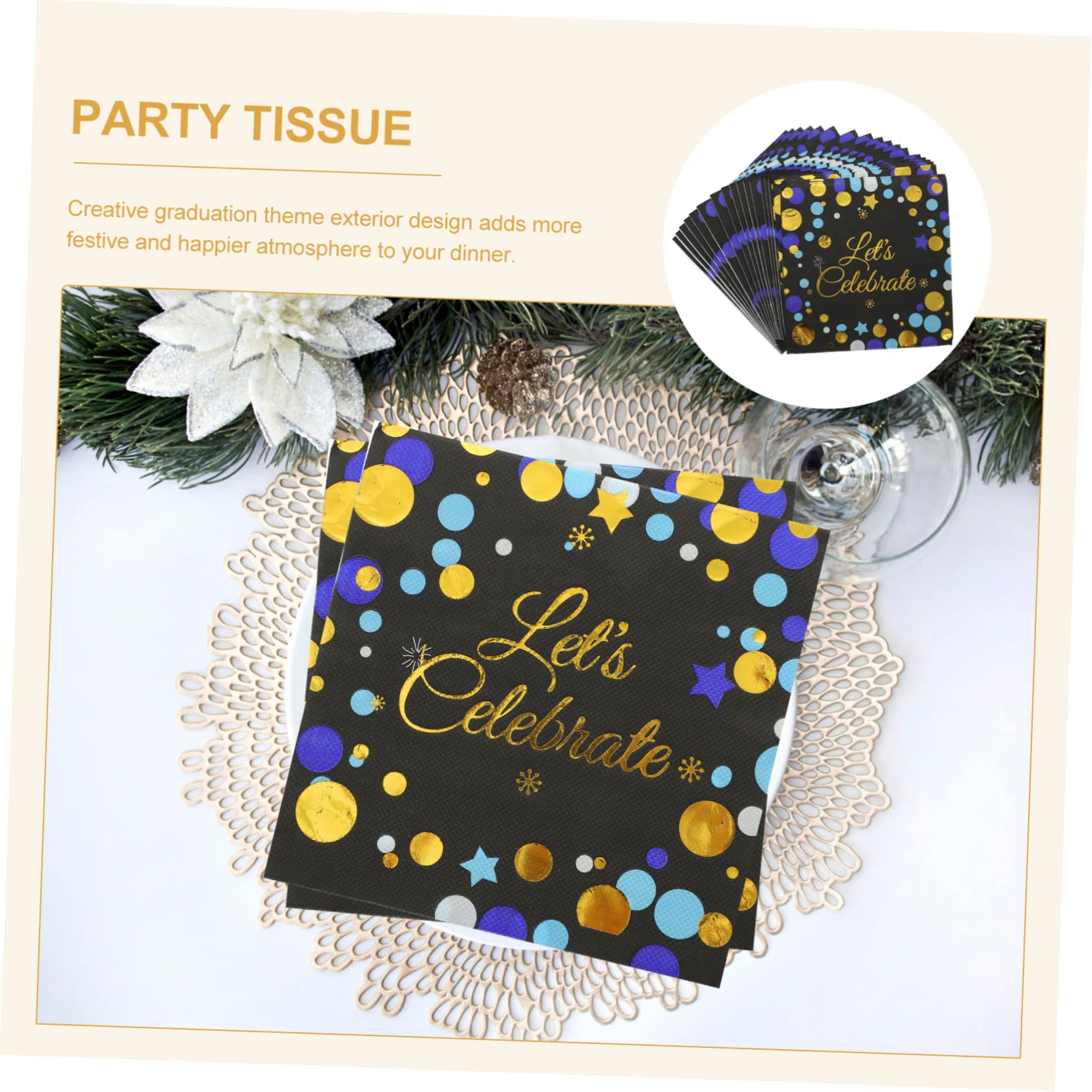 MAGICLULU 3 Sätze Bronzier Servietten Goldene Servietten Partyzubehör Eid Mubarak Partygeschirr Getränke Aus Papier Jungfräulicher Zellstoff Black 40 Stück * 3