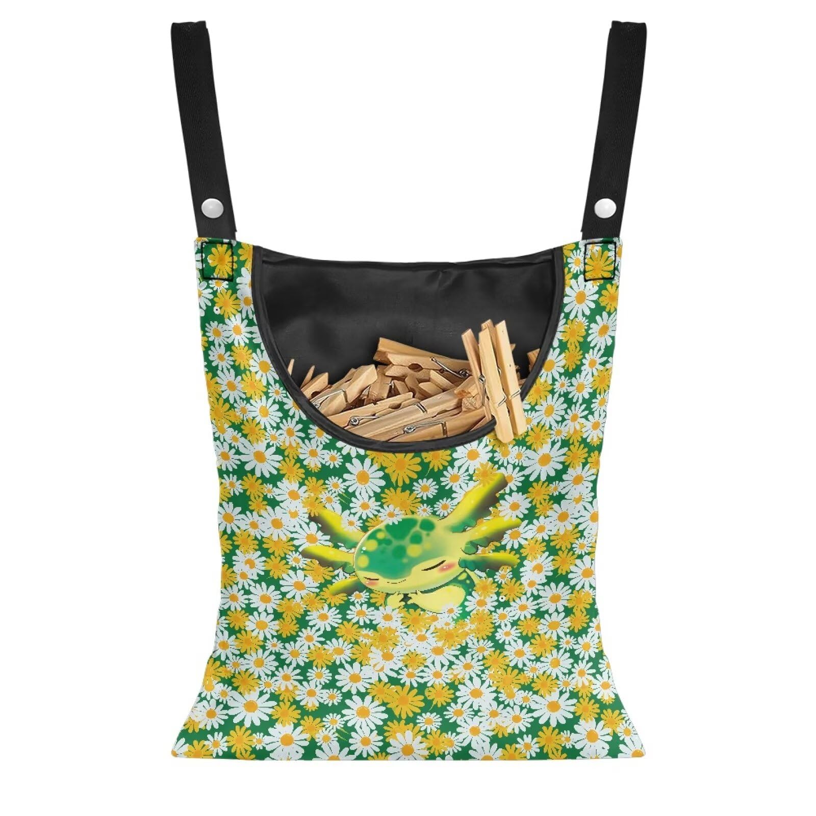 Buxolandt Clothes Pegs Bag Green Salamander Print Storage Peg Holder Sliding on Clothesline Hangable Clothespin for Bedroom Balcony