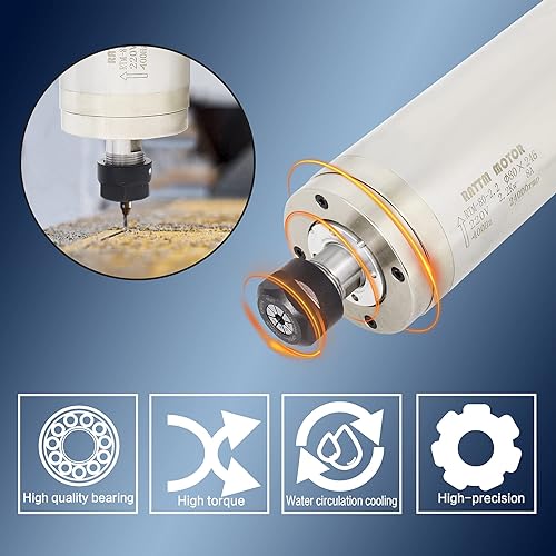 Miniatura 9 de RATTMMOTOR Motor de husillo CNC 220V 3KW Motor de husillo refrigerado por agua 24000RPM 12A Eje ER20 4 rodamientos 3.937 in Motor de husillo 400HZ
