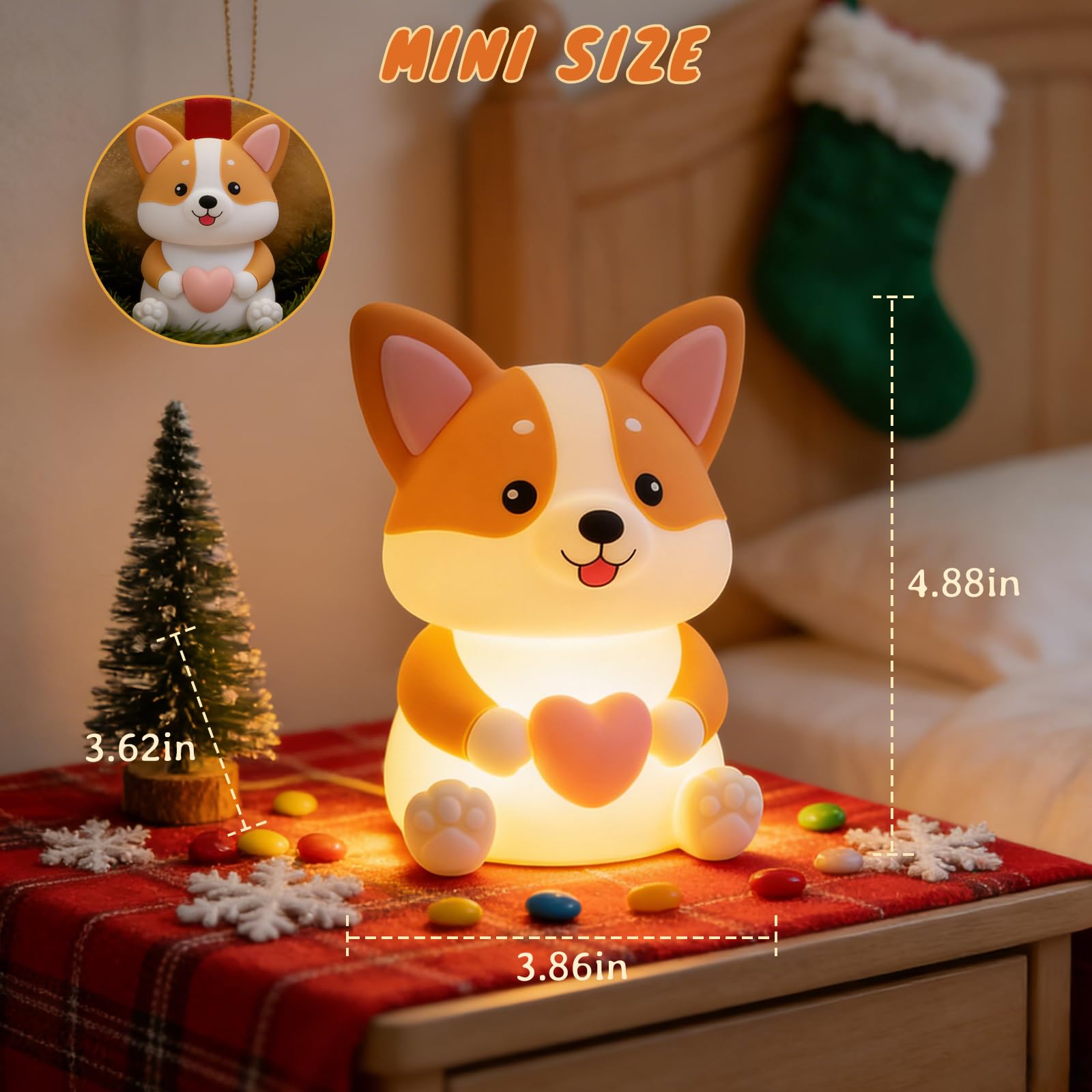 LED-Nachtlicht für Kinder, niedliches Welpen-Nachtlicht mit 3 Helligkeitsstufen, Touch-Dimmbare Nachttischlampe mit Timer, Squishy Wiederaufladbare Silikon-Tierlampe für Jungen Mädchen Kinderzimmer