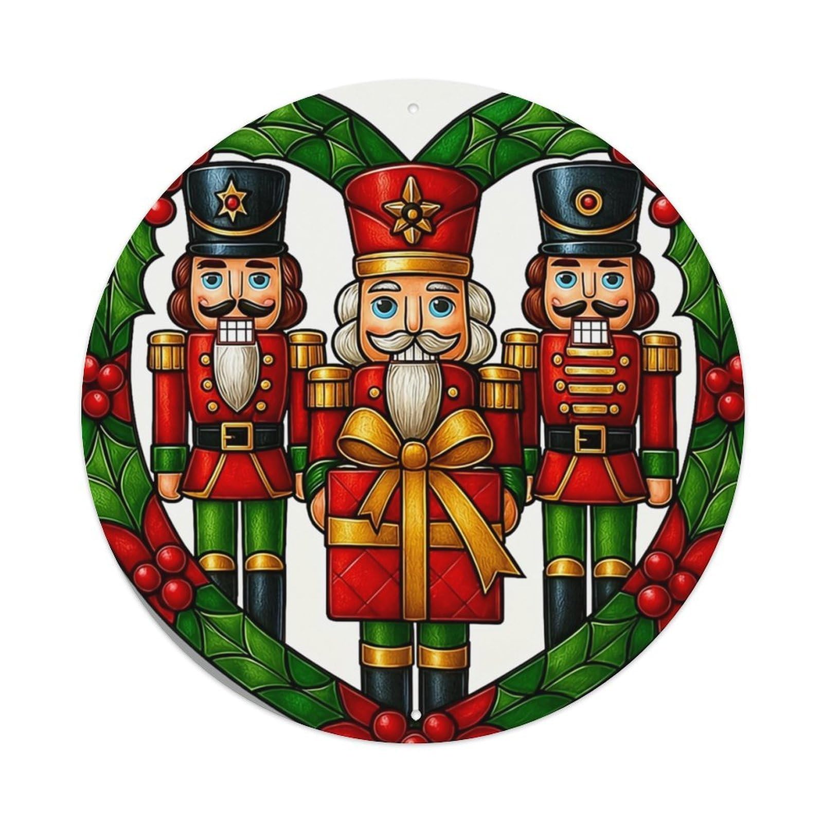 Nutcracker Holiday Heart Wreath Design Retro Metal Sign Round Tin Sign, Vintage Decor Art Poster for Bar, Home, Man Cave, Kitchen, Laundry Room Gift 8x8Inch