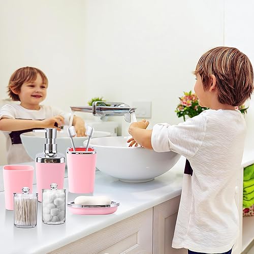 Miniatura 7 de Juego de 24 piezas de accesorios de baño rosa, con cortina de ducha, toallas de baño, basurero, dispensador de jabón y jabonera para baño o regalo