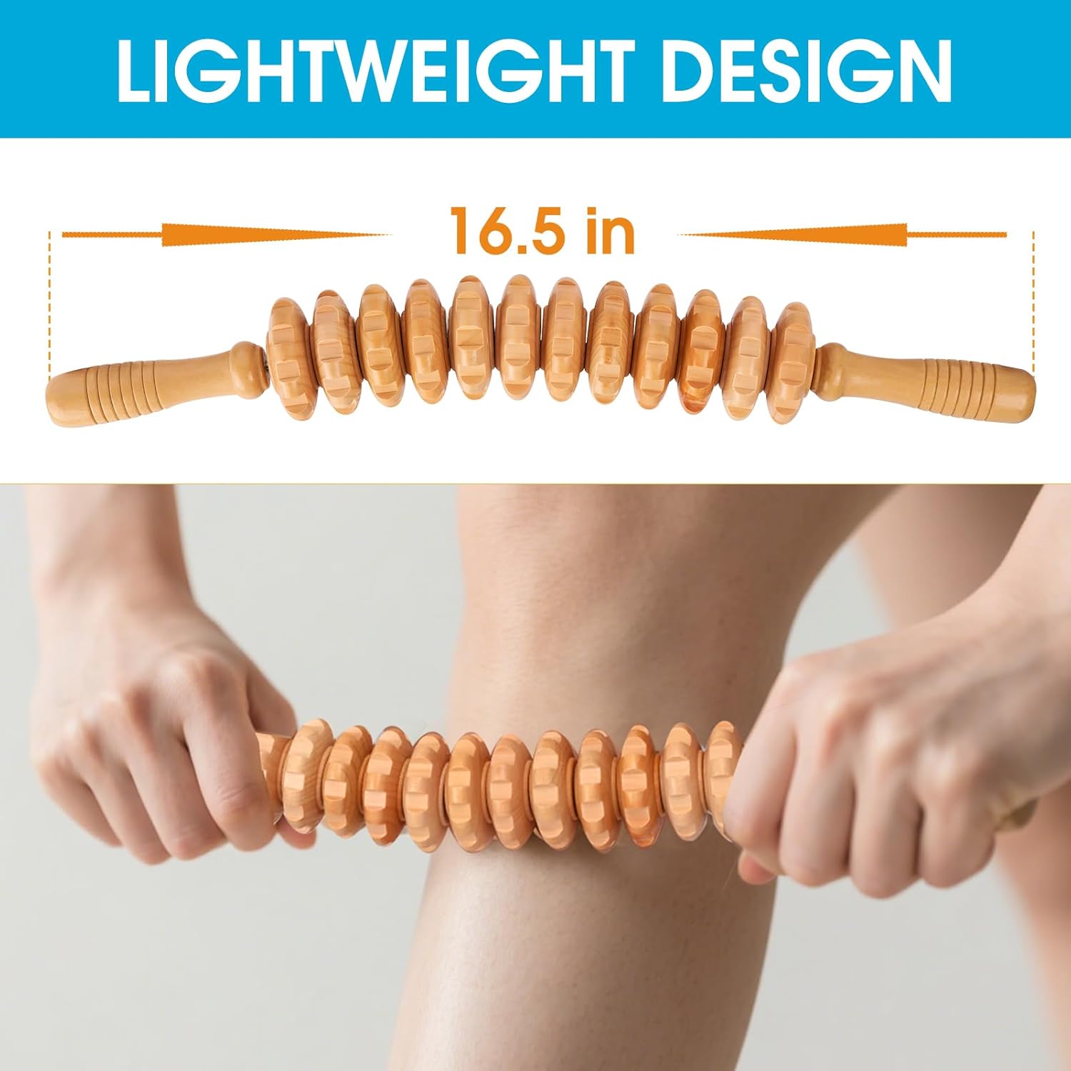 Wood Massage Roller for Waist Thigh Back, Wood Therapy Massage Tools, Cellulite Roller,Fascia Blaster, for Lymphatic Drainage,Blood Circulation,Stress and Pain Relief (Curved) - Image 6