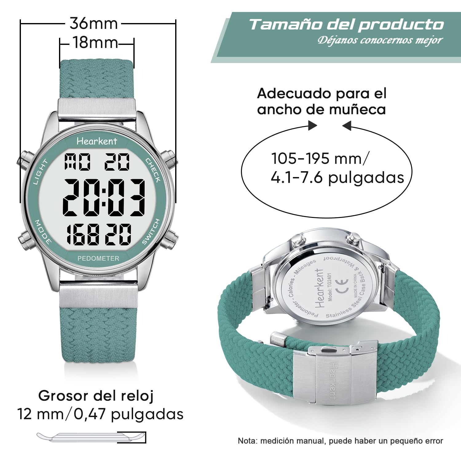 Hearkent Reloj podómetro para Mujer, grabación de calorías y Distancia, Alarma, Cuenta atrás, visualización de la Hora,sin Carga ni aplicación, 2401