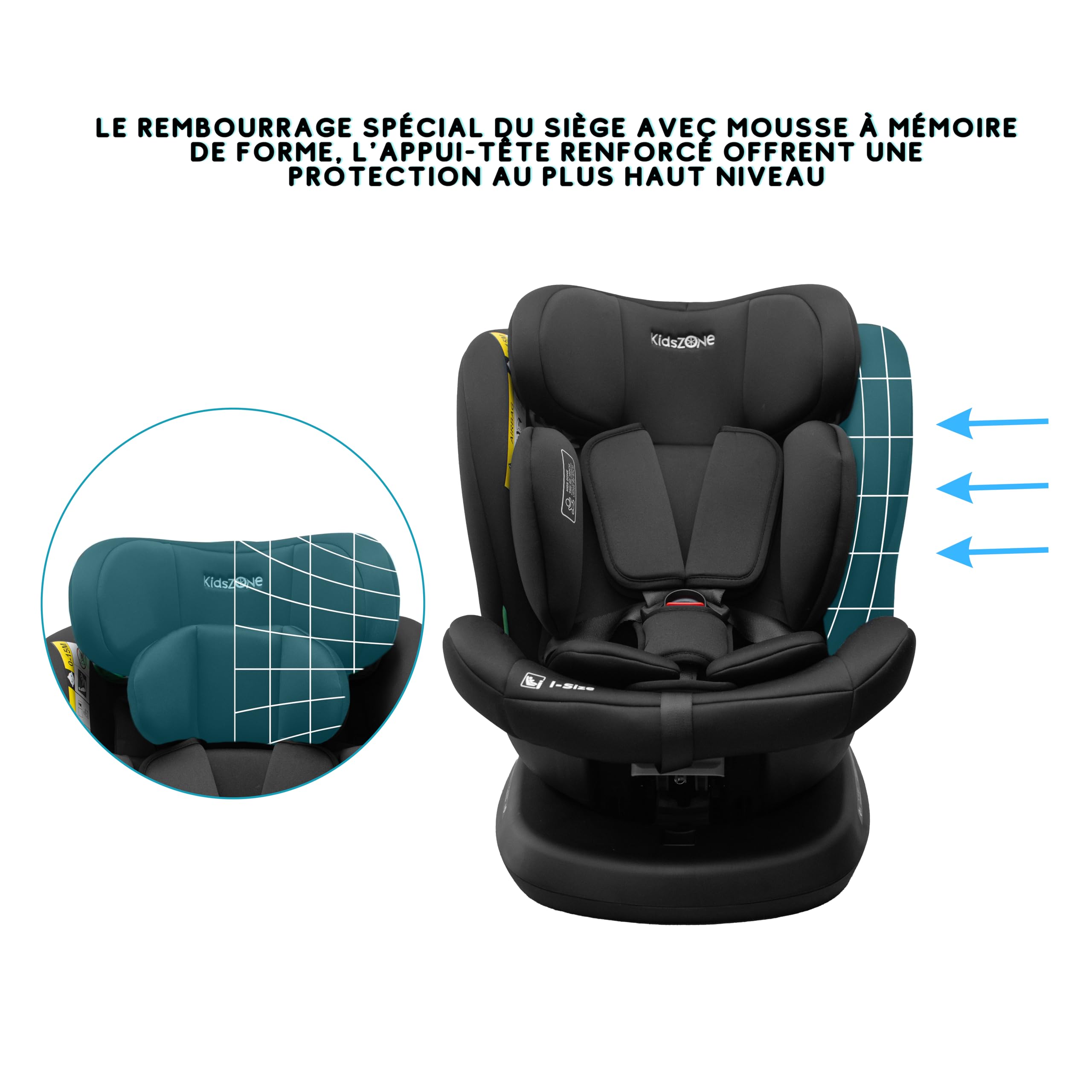 Siège Auto Bébé 0 à 36kg Isofix 0-12 ans, Groupe 0/1/2/3 - Siège Auto Pivotant 360° Évolutif 40-150cm i-Size - 9 Positions d'Appui-tête, 5 Positions d'Inclinaison