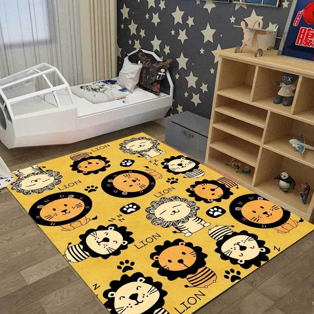 Tapis de maison lavable antidérapant jaune motif dessin animé 120x180 pour salon et chambre
