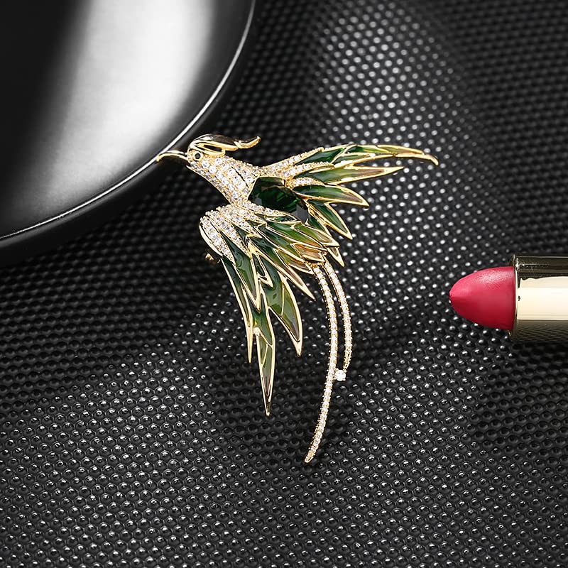 Image of Exquisite 14K Gold Phoenix Brooch for Women, Inlaid with Moissanite and Premium Gemstones, Ideal Luxury Gift for Holidays and Special Occasions
