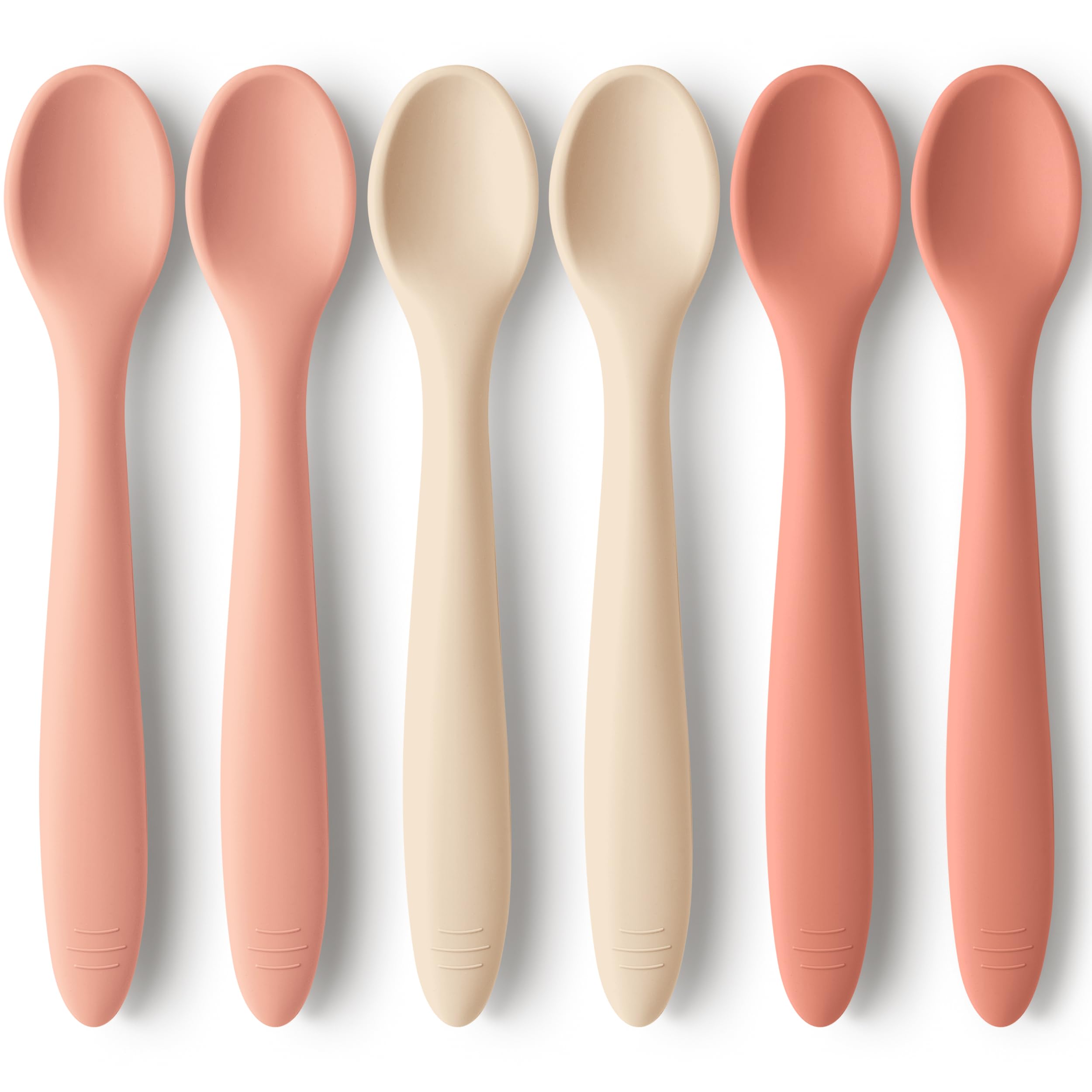 KeaBabies Silicone Baby Spoons Self Feeding 6-12 months, 6-Pack (Roseate)