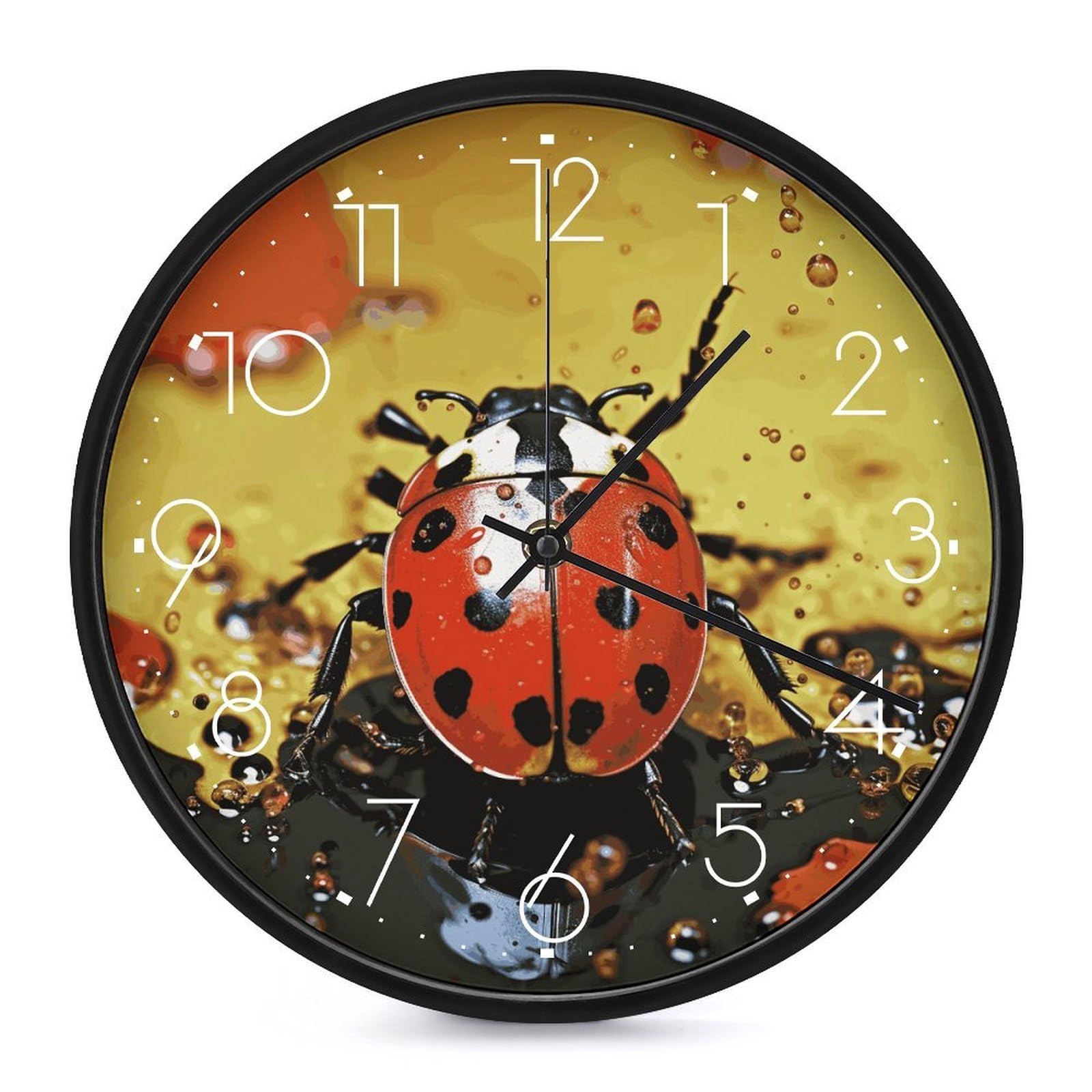 Horloge murale coccinelle silencieuse blanche 25,4 cm pour salon