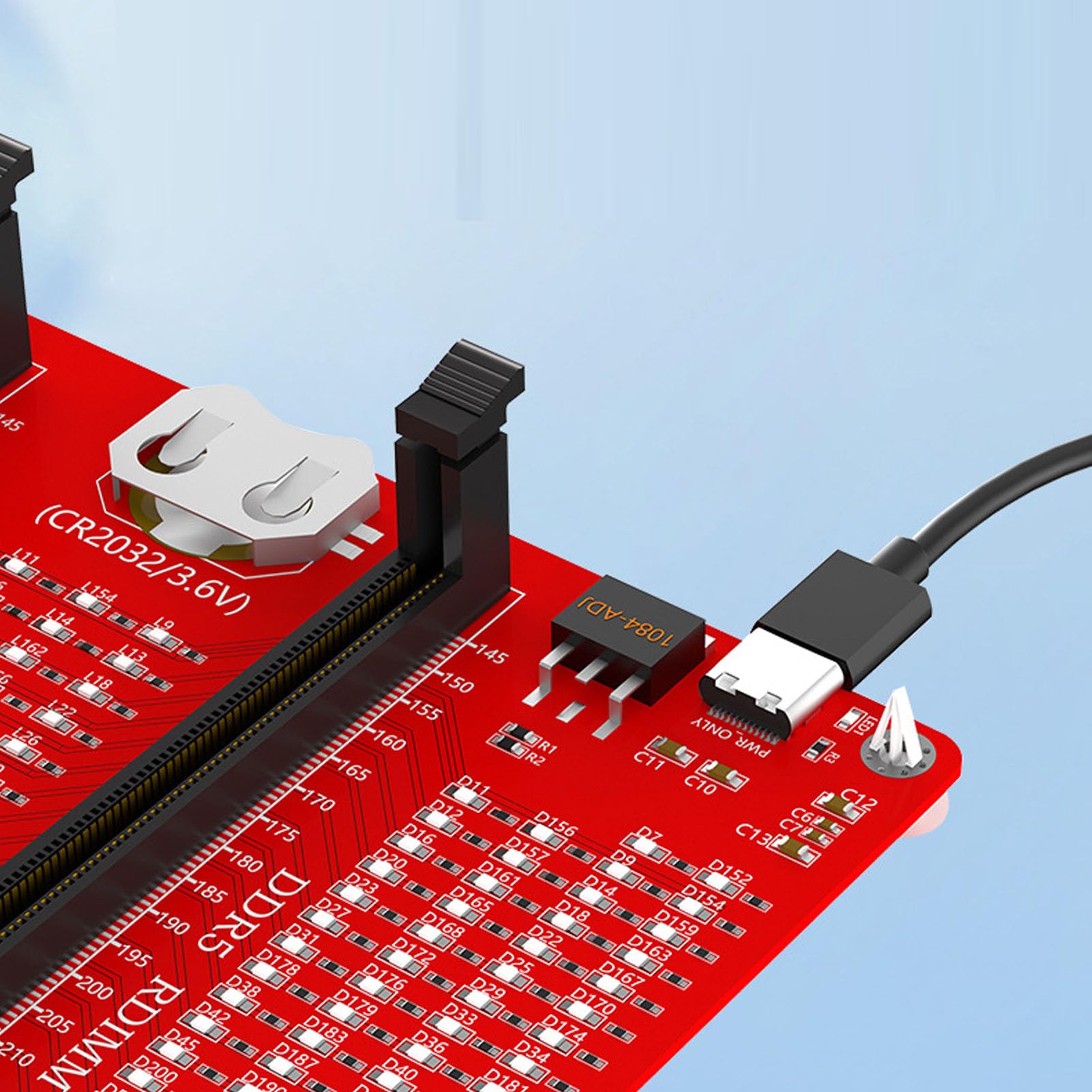 RAM-Speichertesterkarte, 4-in-1-DDR3-DDR4-DDR5-Server-DDR5-Tester mit LED-Anzeige und Doppelter Stromversorgung, Zum Testen der Speicherhardware von Desktop-Computern
