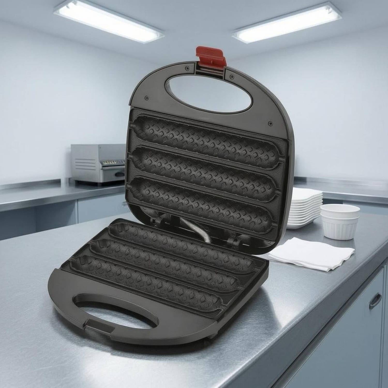 Electric Clamshell Hot Dog Grill Hinged Lid Grooved Hot | Electric Clamshell Hot Dog Grill Hinged Lid Grooved Cooker Foldable Folding Sausage Compact Eu 220V-image-10