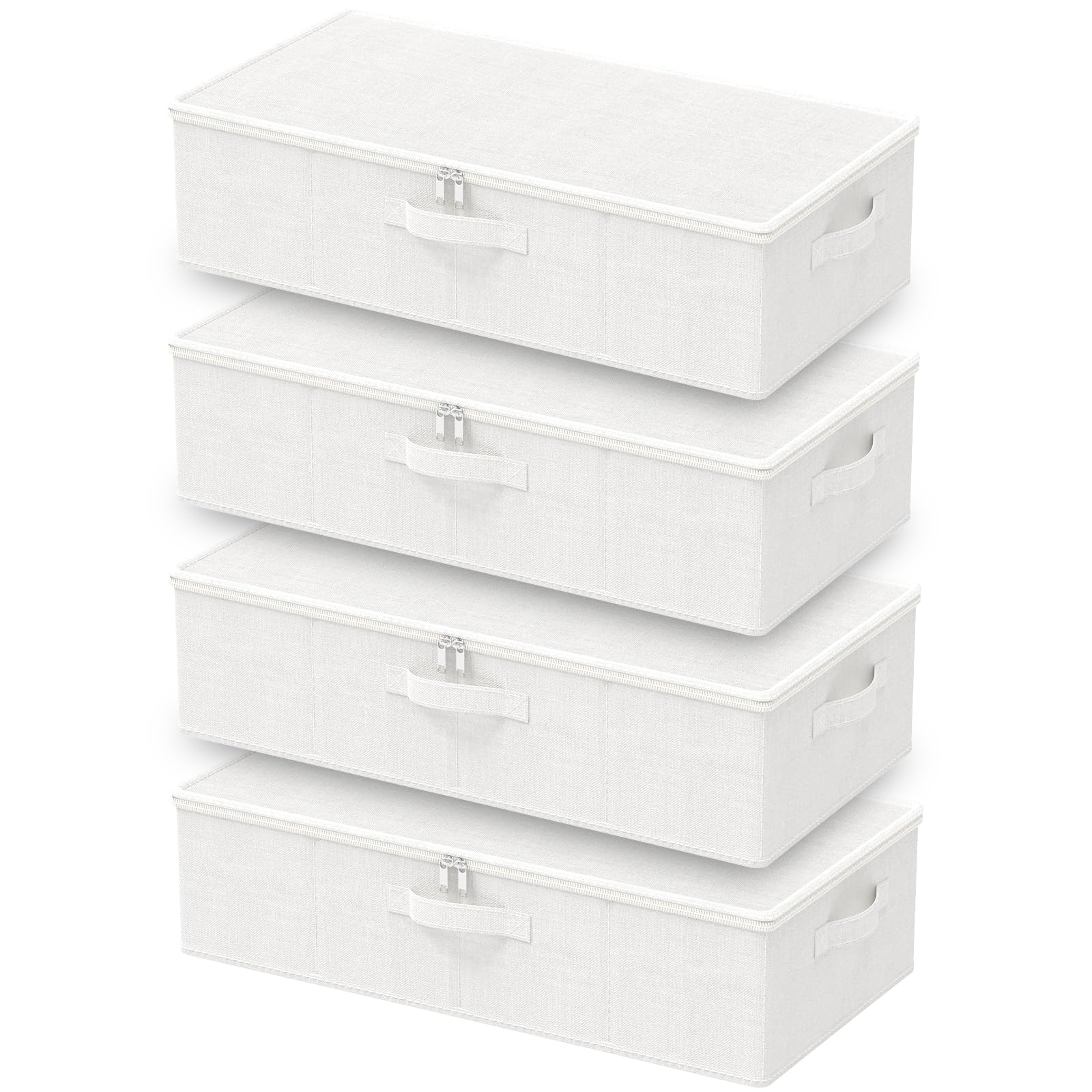 Boîte Rangement sous Lit pour Gagner de la Place : Lot de 4 Sacs de Stockage en Tissu Blanc