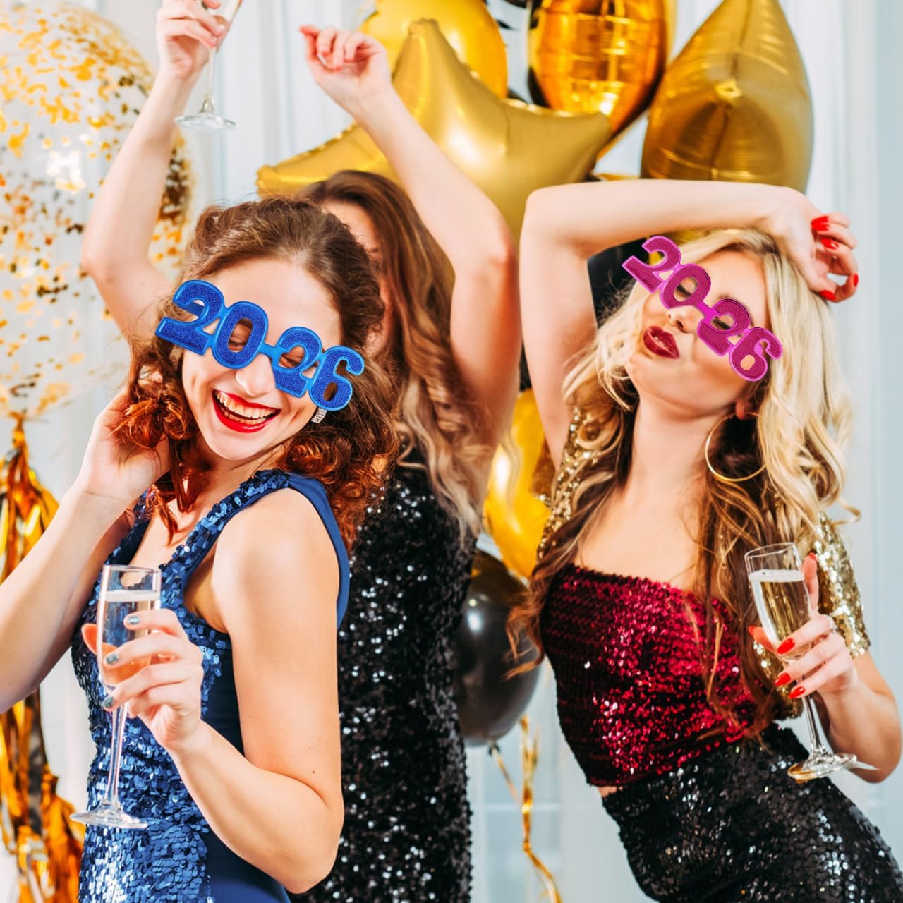 Kisangel 2026 Glasses Glitter Number Eyeglasses for New Years Eve Graduation Party Favors Holiday Photo Booth Props Novelty Eyewear