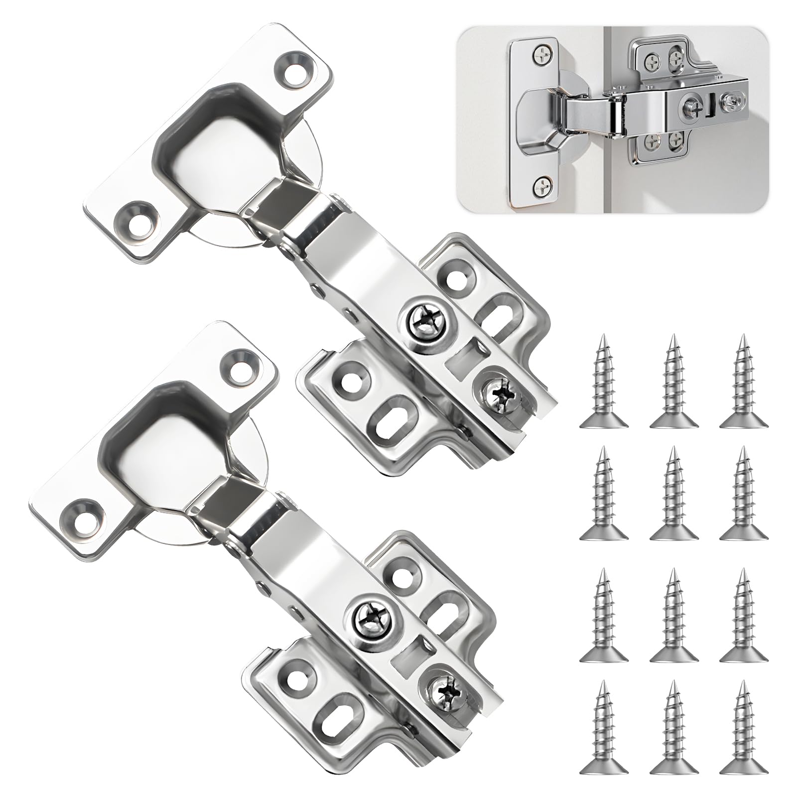 Yuechenggui Cabinet Hinges Kitchen Cupboard Hinges, Bedroom Wardrobe Door Hinges for Bathroom Bedroom Dining Room Full Overlay Mute Hydraulic Soft Close Hinges (2, Full Overlay)