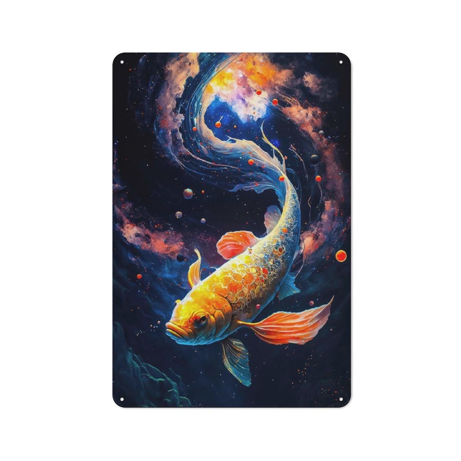 Tin Sign with Cosmic Koi 5 Design 30x20cm, Industrial Garage Wall Decor for Workshop, Basement, Shed Or Games Room