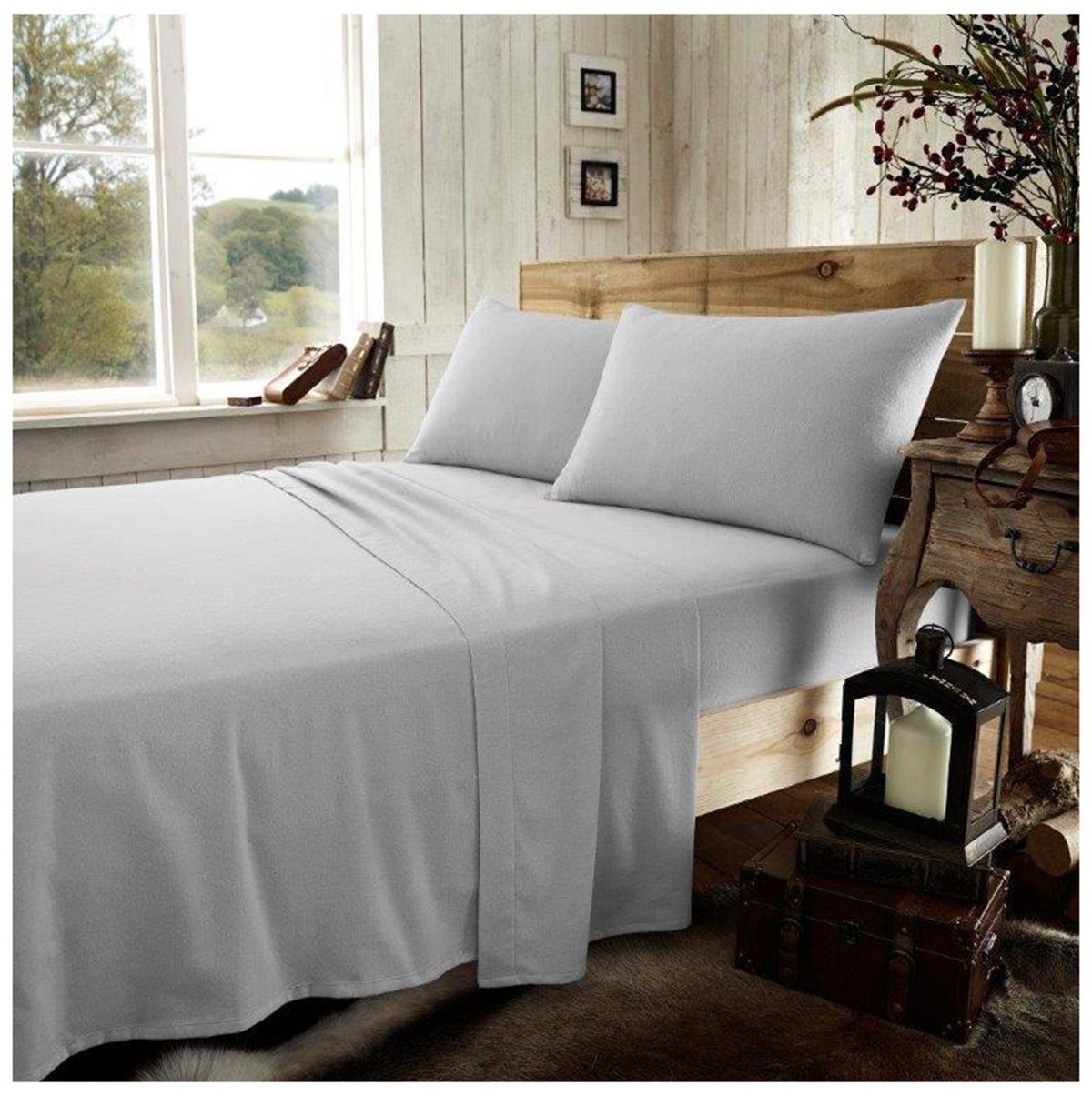 Gaveno Cavailia Luxury Brushed 100% Cotton Plain Dyed Flannel Fitted Sheet, [ Double - Grey ]