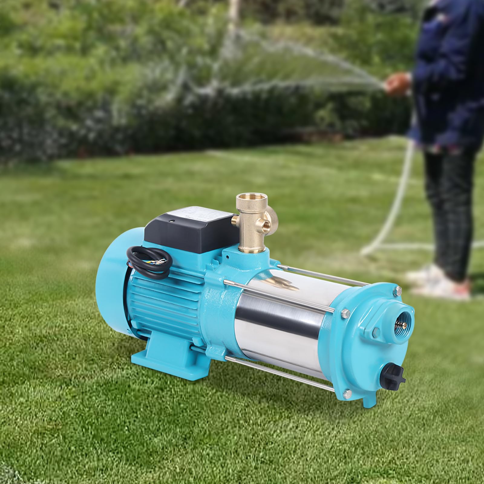 Pompe centrifuge de jardin 1300 W - En acier inoxydable - Avec manomètre - Interrupteur de pression - Disjoncteur de protection du moteur - Pompe centrifuge à 5 niveaux - Pression maximale : 9,8 bar -