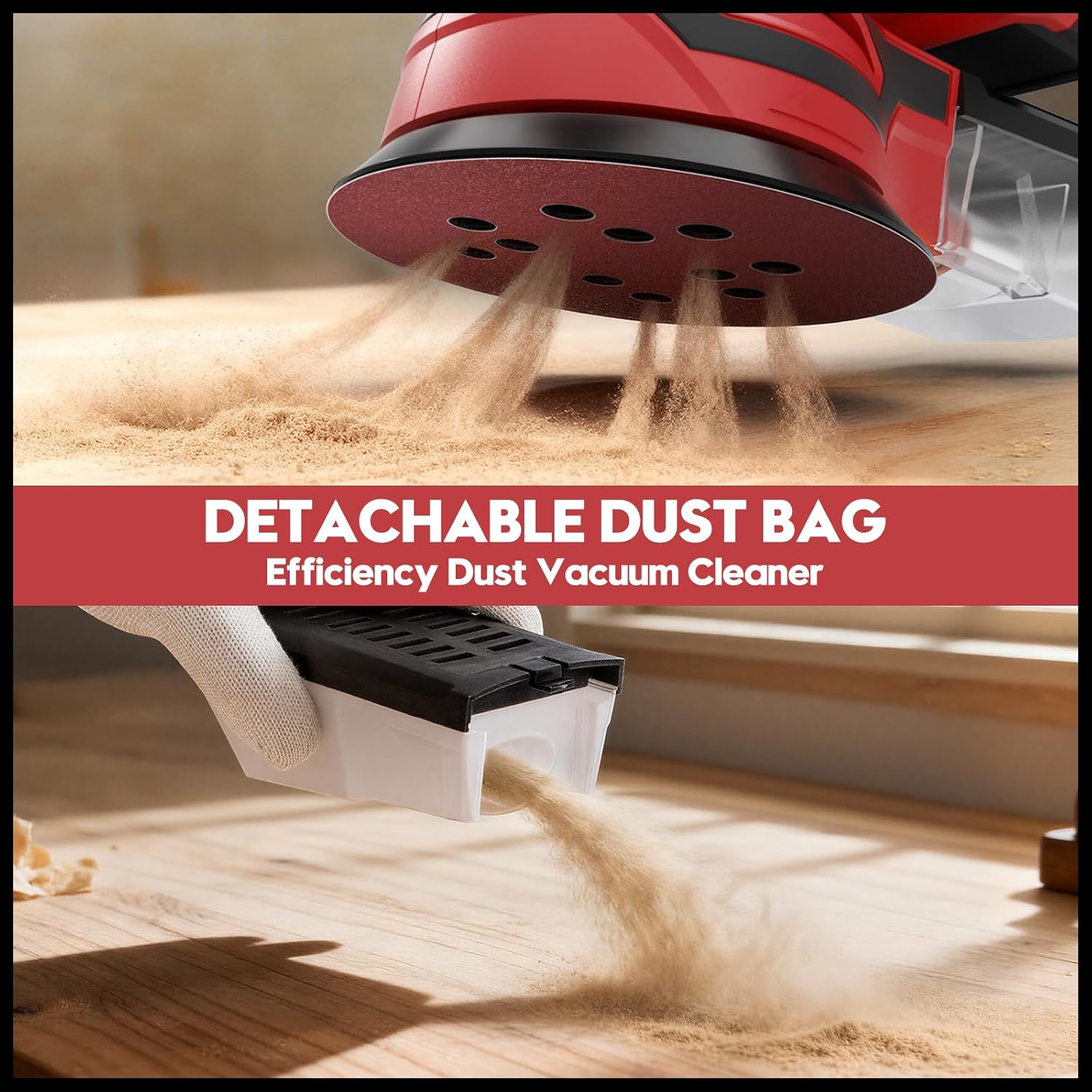 Cordless Random Orbital Sander for Milwaukee 18V Battery, Brushless 6-Speed (6000-12000 OPM), 125mm Pad, Dust Collection & 12pcs Sandpapers (#80/#120/#240) (Battery Not Included) (Red)