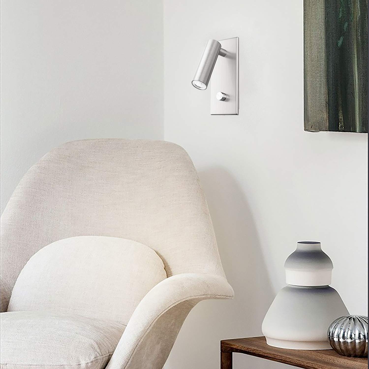 Meanyee Wandleselampe Wandleuchte Kopfteil Nachttischleuchte mit Drehschalter/Dimmbar/Verstellbarer Arm/Eingebettet/Nickel gebürstet / 3000K LED/MY-WN225B
