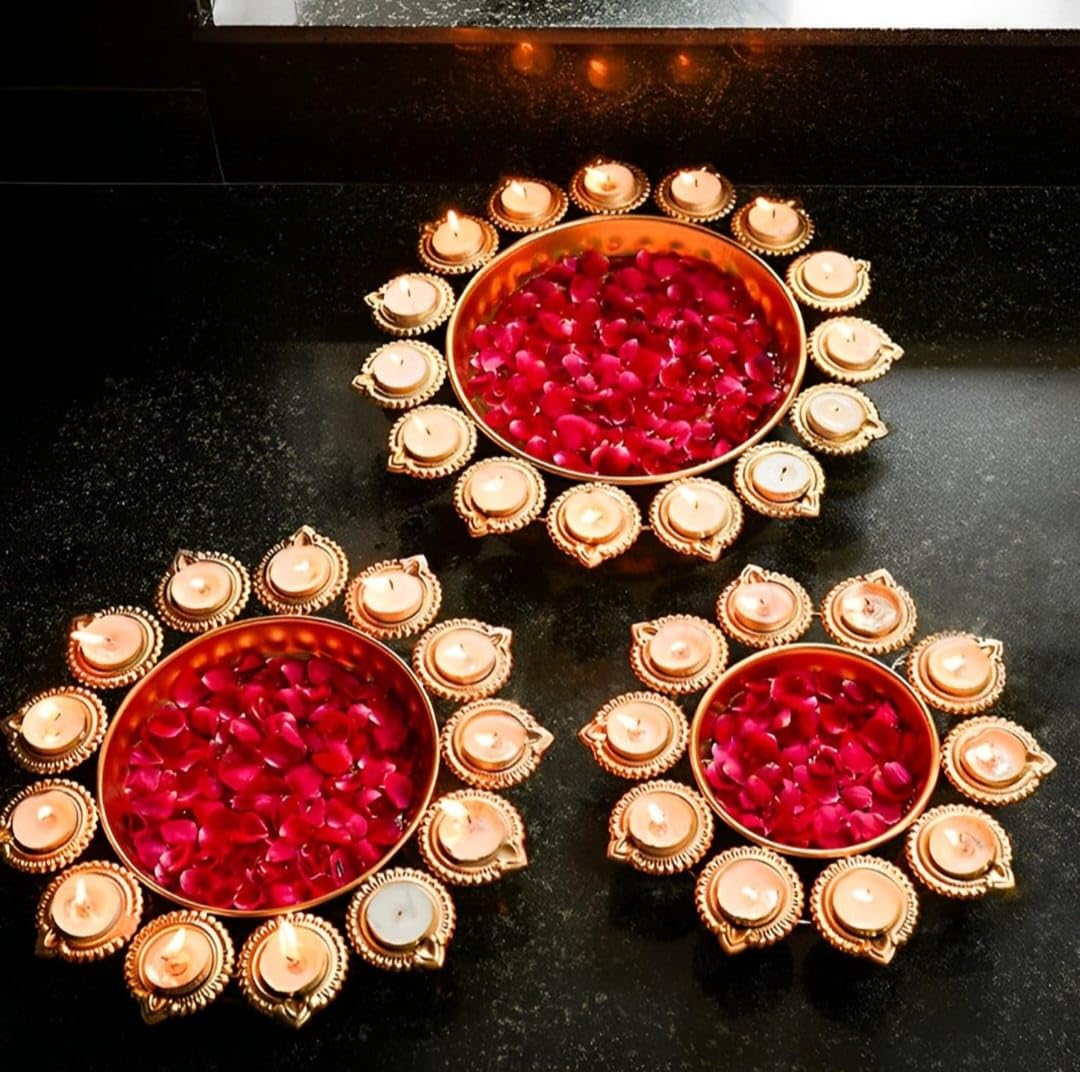 ZR HANDICRAFTS METAL CREATION Diya Urli Bowl Gold Finish Metal Decorative Multipurpose Tabletop Display Floor Decor Elegant Floating Flower T Light Candle Holder Diwali Home Decor Gift Centerpiece 2
