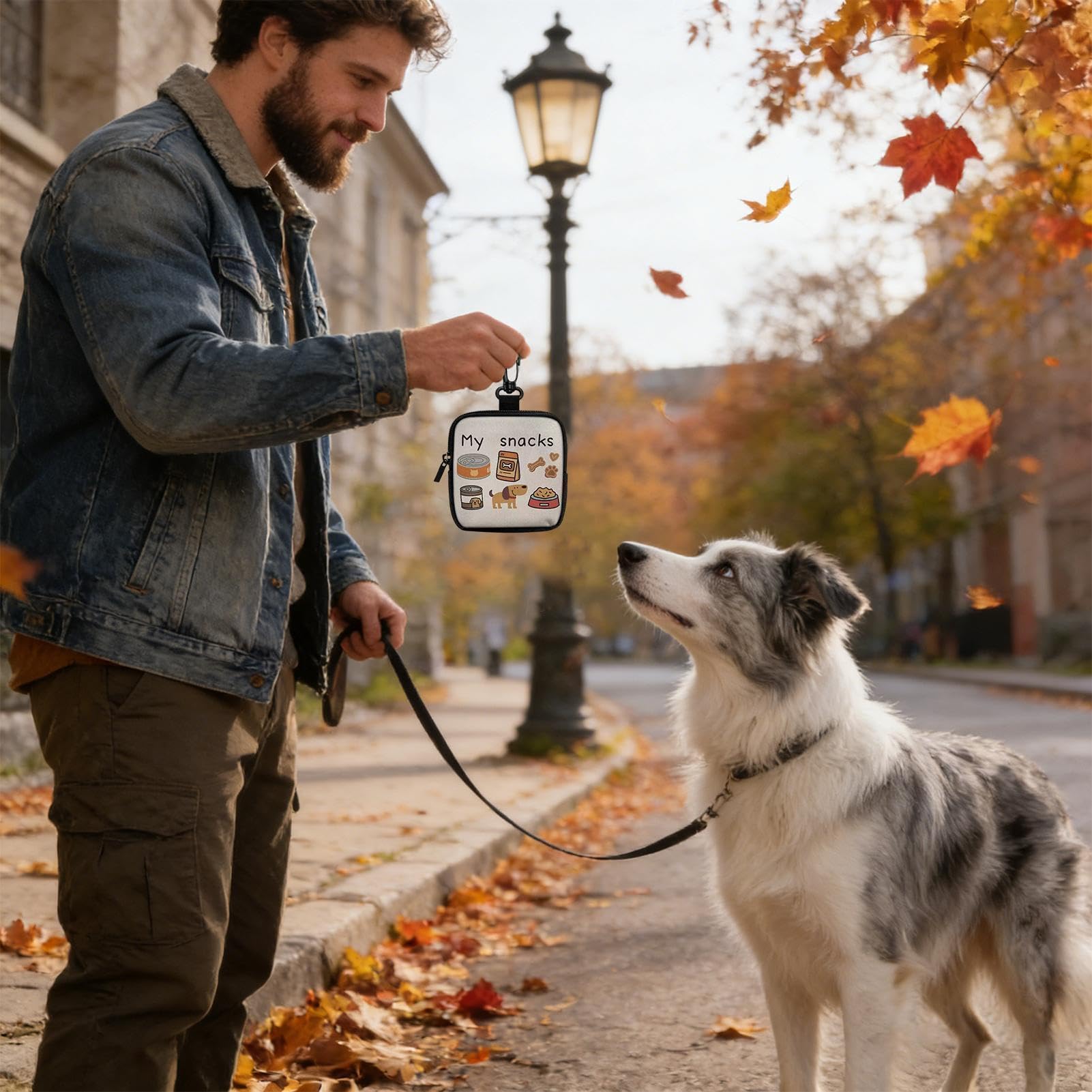 Generisch Borsa per snack per cani, portatile per dispenser di snack, compatta per addestramento degli animali domestici, accessorio portatile in silicone e nylon, porta ricompensa per