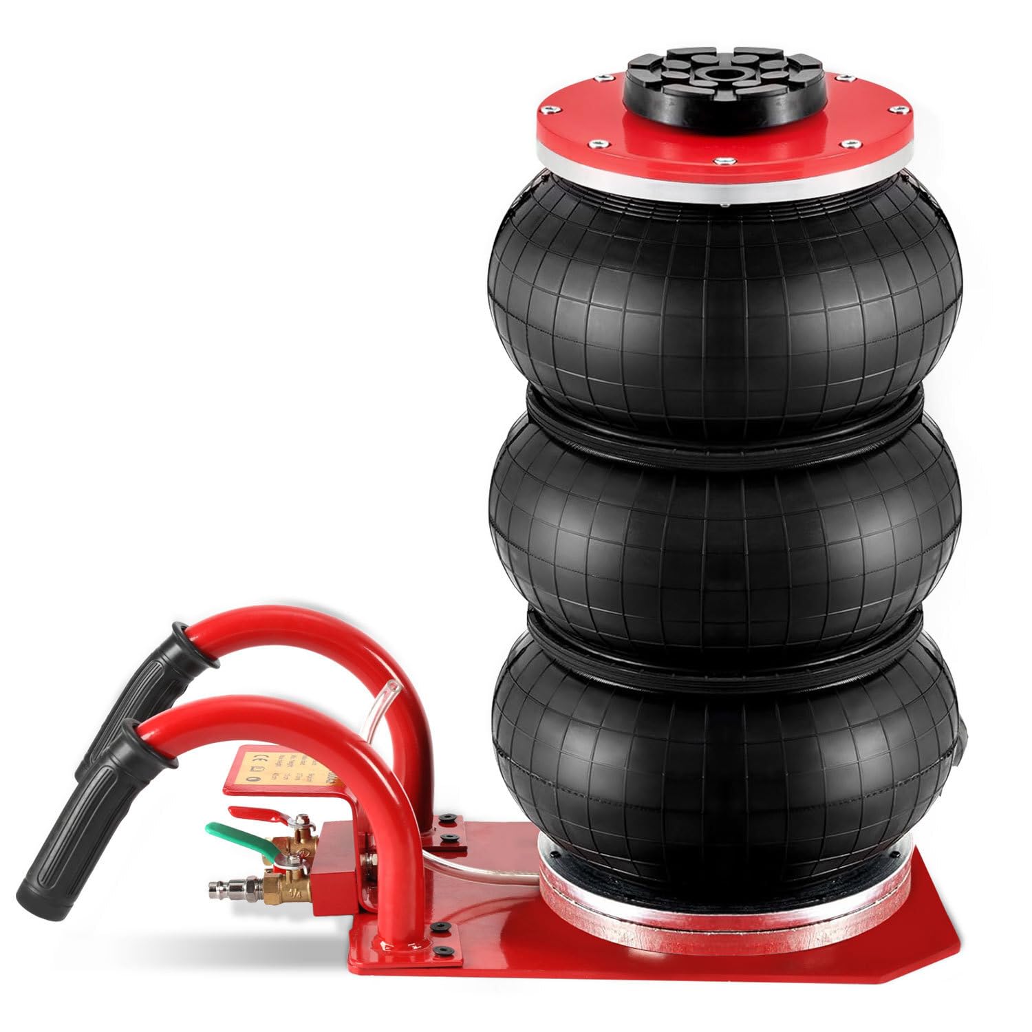 Gato hidráulico neumático 3T, 40 cm de carrera en bolsa de aire robusta triple (150-400 mm) con válvula de seguridad, elevador de aire 3T para SUV, camiones y talleres (mango curvado)