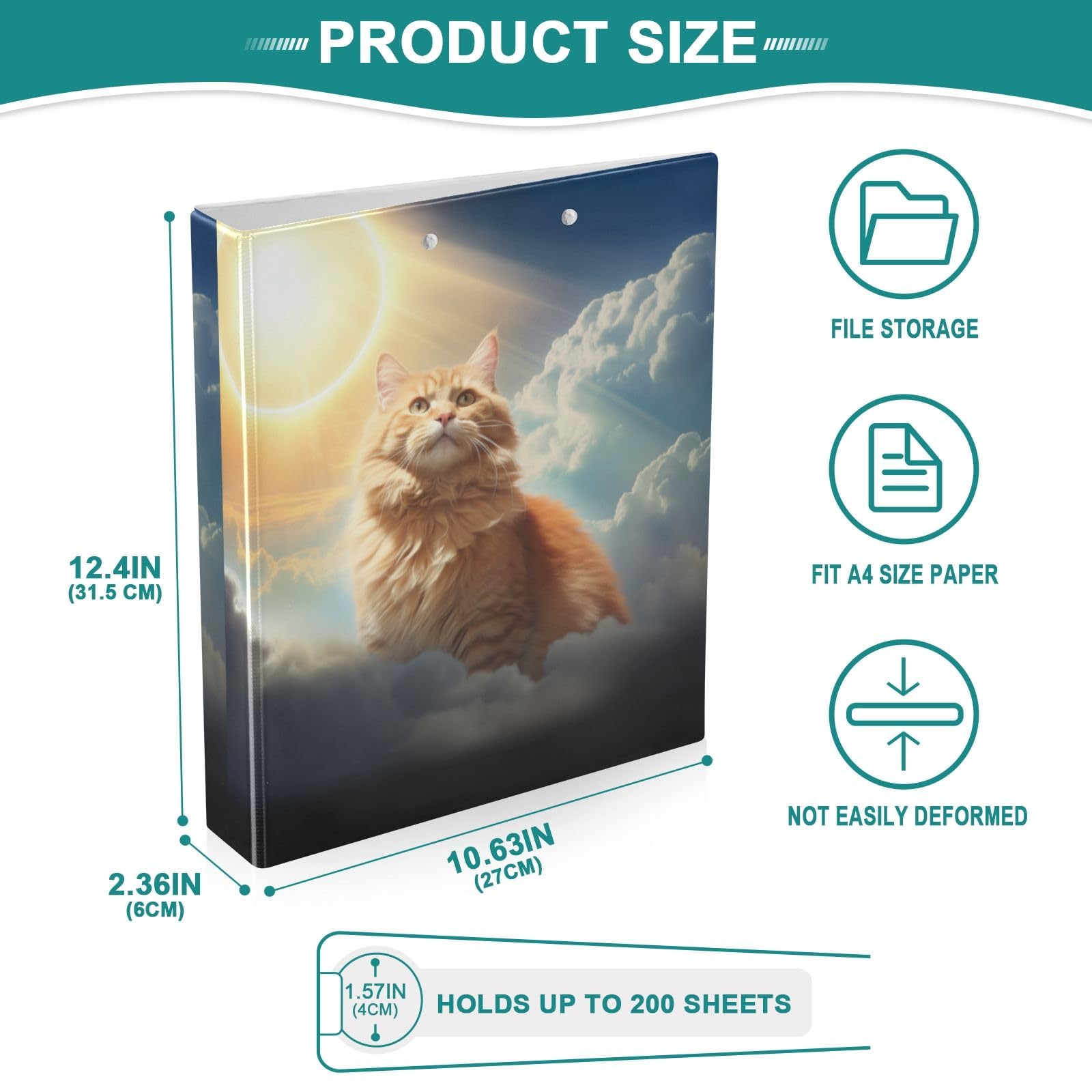 Heaven Kitty, raccoglitore a 3 anelli, 3,8 cm, contiene 200 fogli con 3 tasche interne in PVC trasparente, per scuola e ufficio