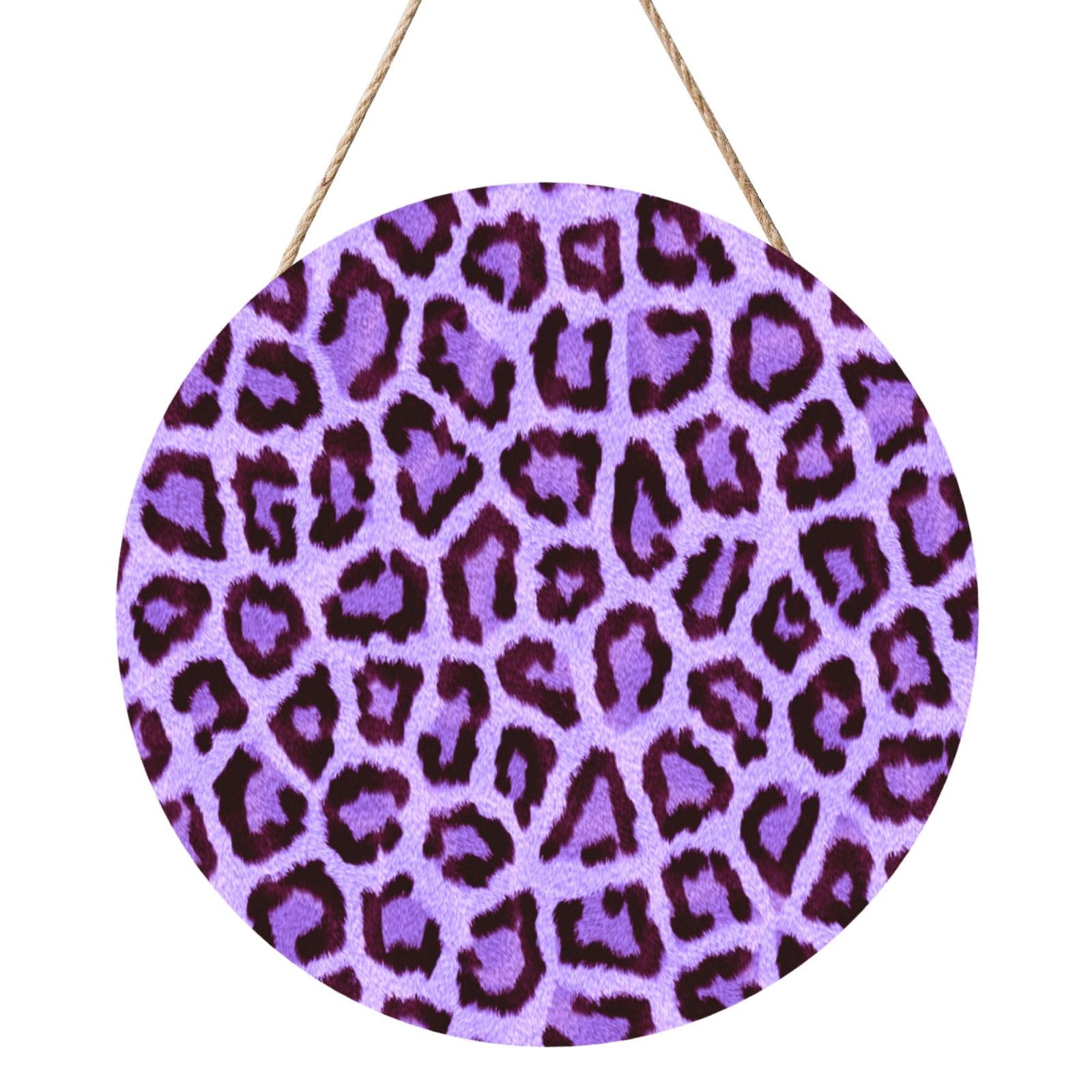 InOmak Lilac Leopard Print, Round Wood Panel Painting 12 in, Wall Hanging Painting For Home