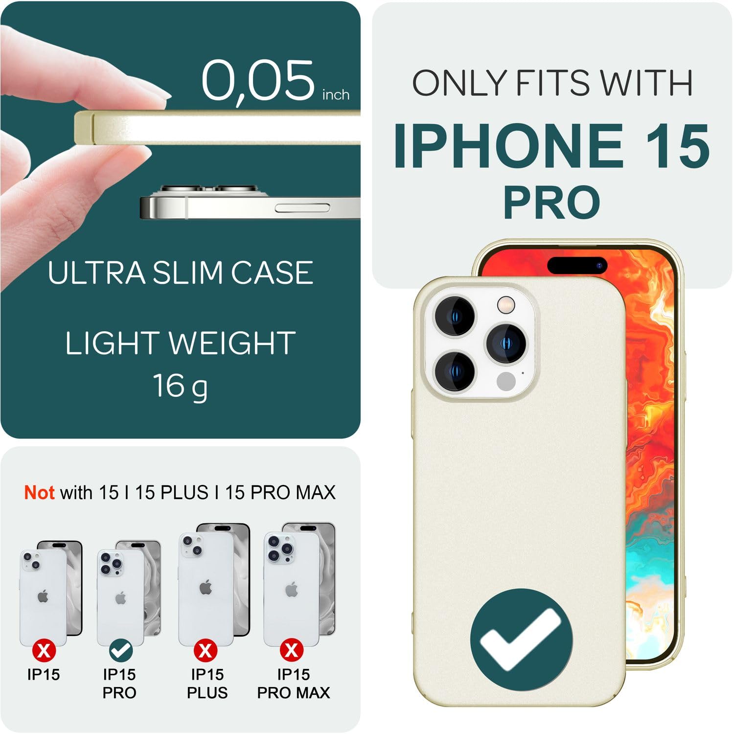 NALIA Cover Ultra-Sottile Per IPhone 15 Pro – Guscio Rigido 0,5 Mm – Superficie Opaca Silk Touch Antiscivolo – Colore Beige Creme - 2