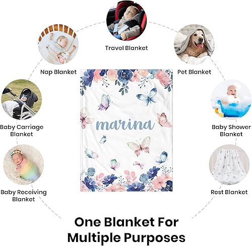 Miniatura 41 de Manta de bebé personalizada para niñas, manta de bebé personalizada con nombre, súper suave, mantas personalizadas con nombre para niños, mantas