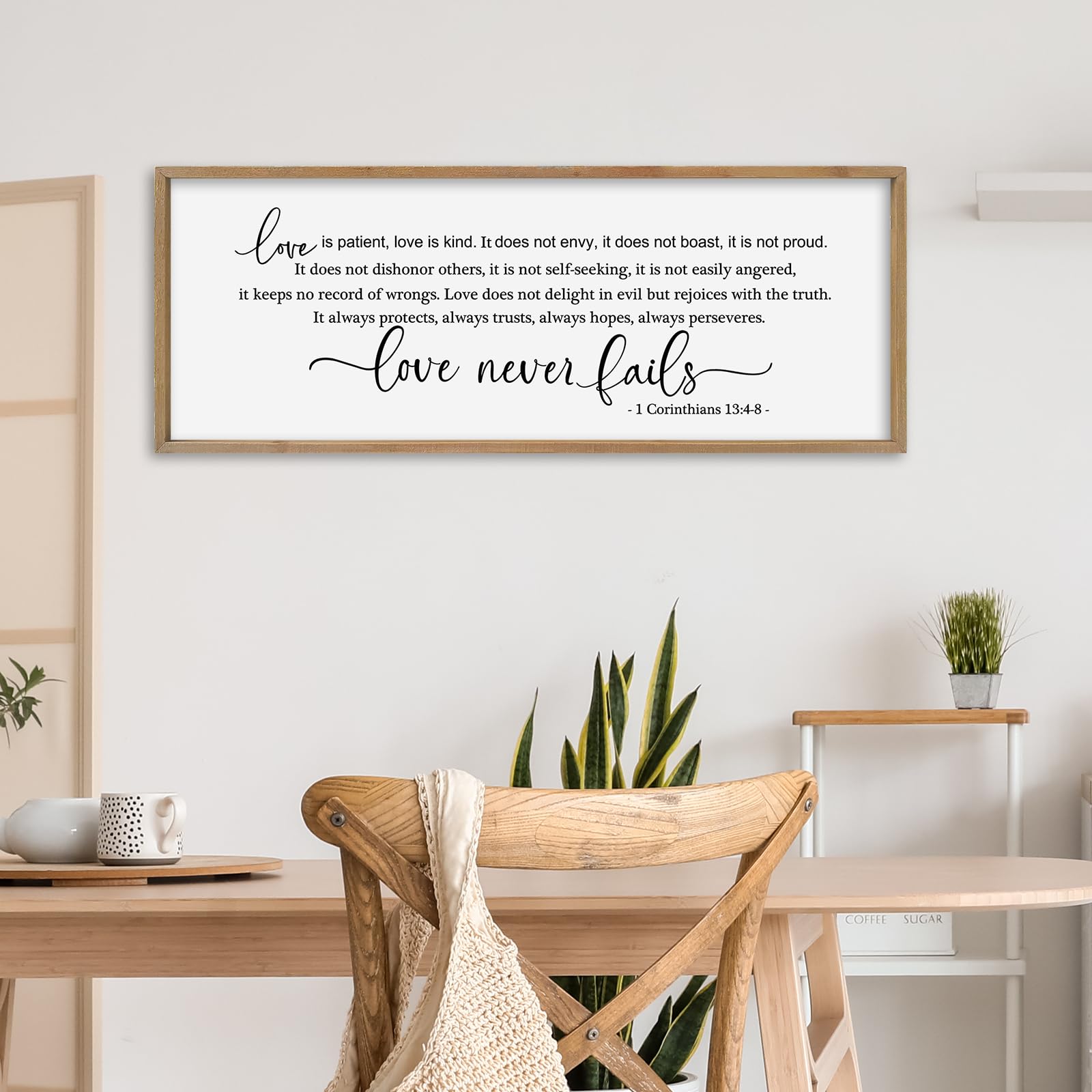 SRSZHIYUE Decorazione da parete con scritta "Love is Patient Kind", 101,2 x 38,2 cm, con cornice in legno cristiano, grande decorazione da parete in legno (legno)