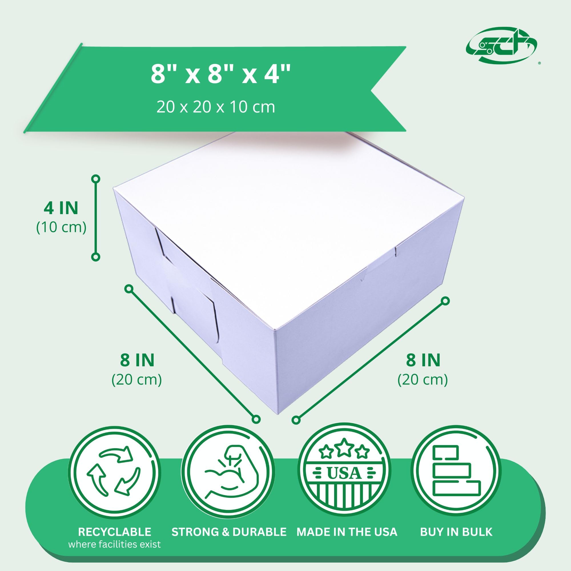 Southern Champion Tray 0941 Premium clay-coated Kraft Paperboard White non-window Lock Corner Bakery box, 20,3 cm lunghezza x 20,3 cm larghezza x 10,2 cm altezza (case of 250)