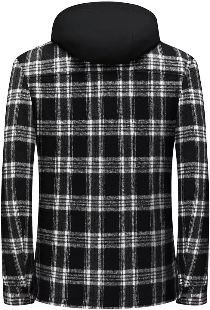 INVACHI Men's Long Sleeve Sherpa Lined Shirt Jacket Flannel Plaid Fleece Coats - Image 3