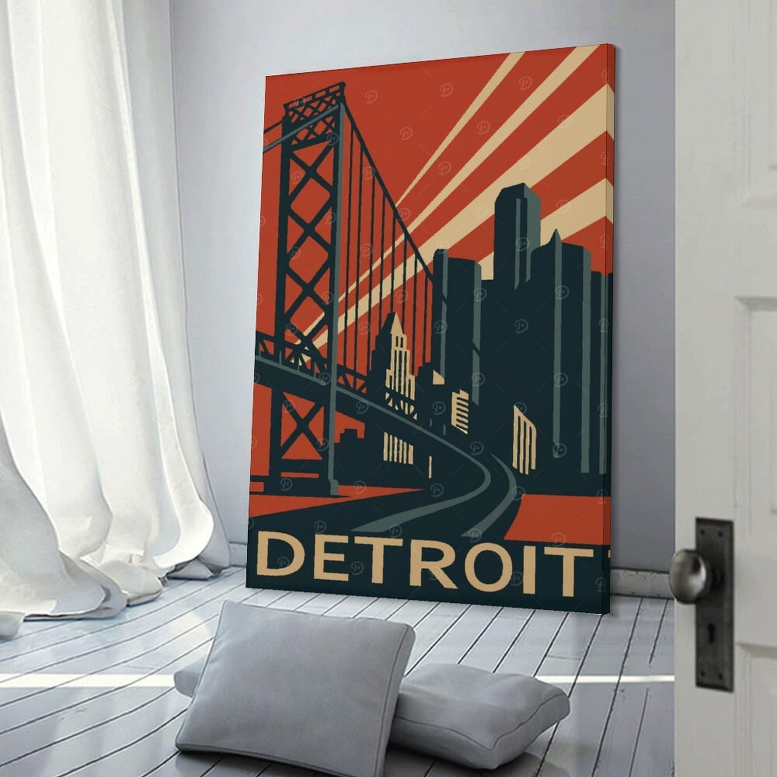 Junmoney Detroit Vintage Travel Room Decor Wall Art 12x18inch(30x45cm), for Wall Displays, Bedrooms Or Room Updates, Ideal for Building A Coordinated Art Wall