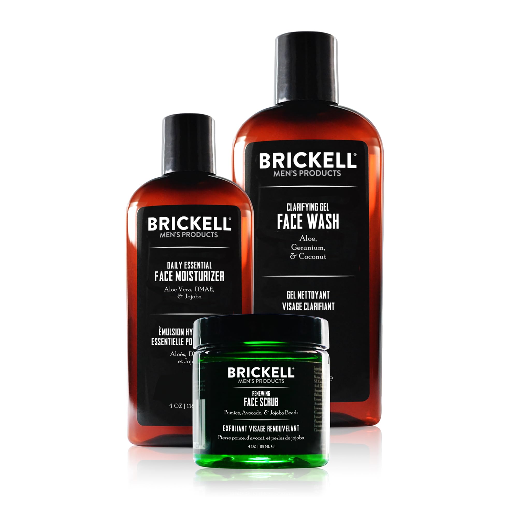 Brickell Men's Daily Advanced Face Care Routine I: Gel Facial Cleanser, Face Scrub, Moisturizer - Natural, Organic, Scented