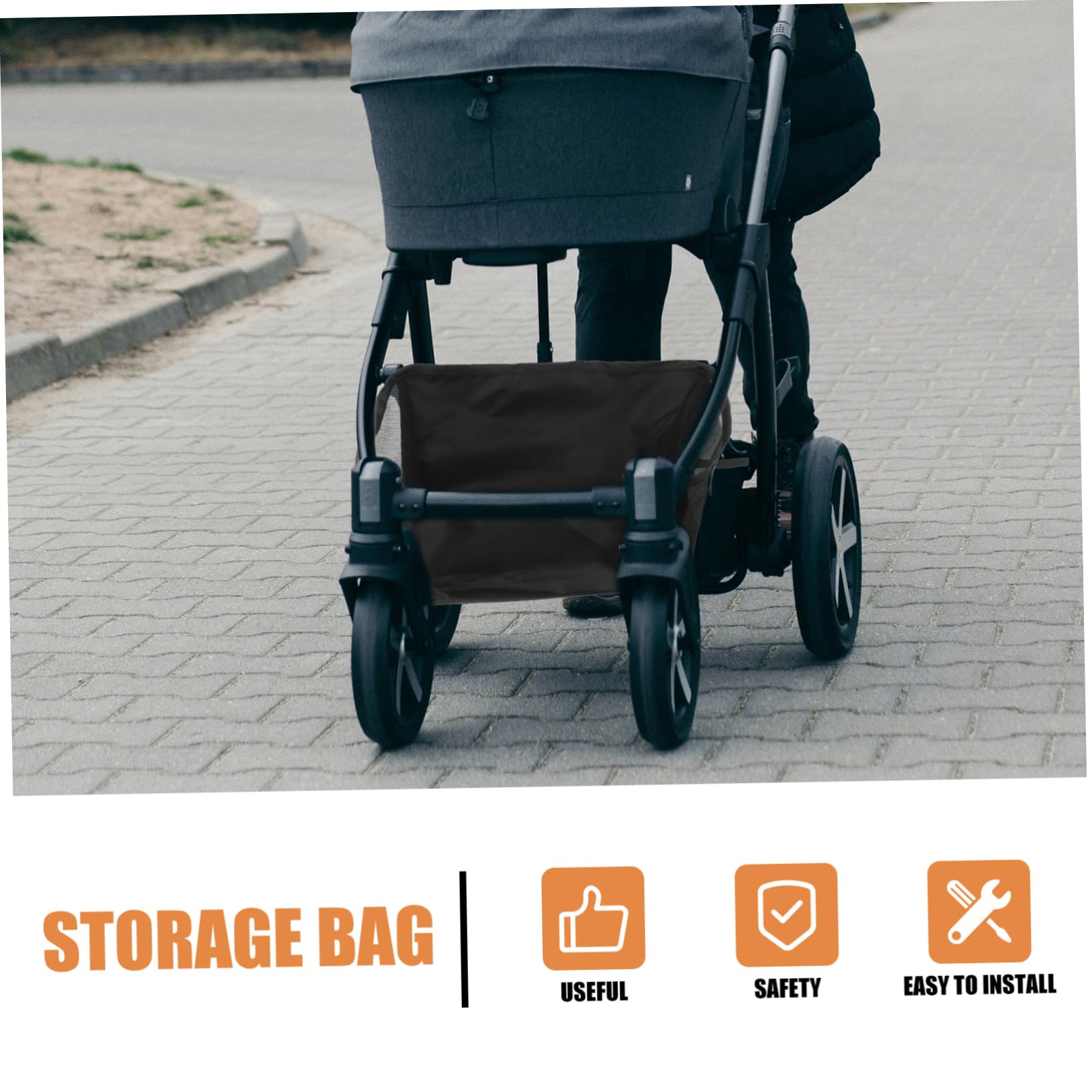 ERINGOGO Borsa Portaoggetti per Passeggino Nero Oxford, Organizer Fondo Carrozzina Multipurpose e Sicura per Passeggini da Esterno e Shopping
