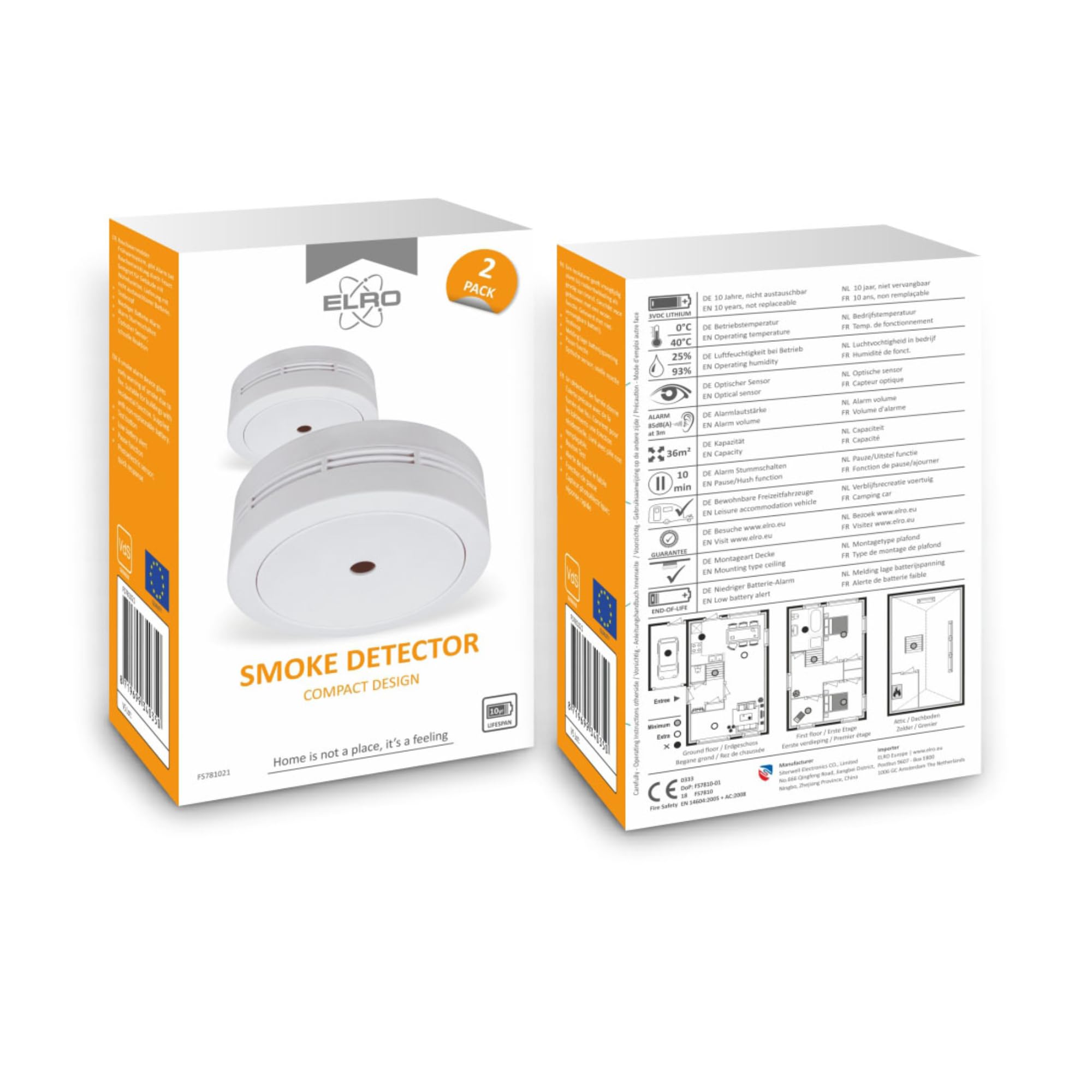 ELRO FS7810 2-Pack VDS Mini Detector de Humo con batería de 10 años