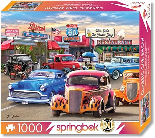 Miniatura 2 de Springbok 's Classic Car Show - Rompecabezas de 1000 piezas para adultos exhibe hot rods y autos clásicos en todo su colorido esplendor. Fabricado