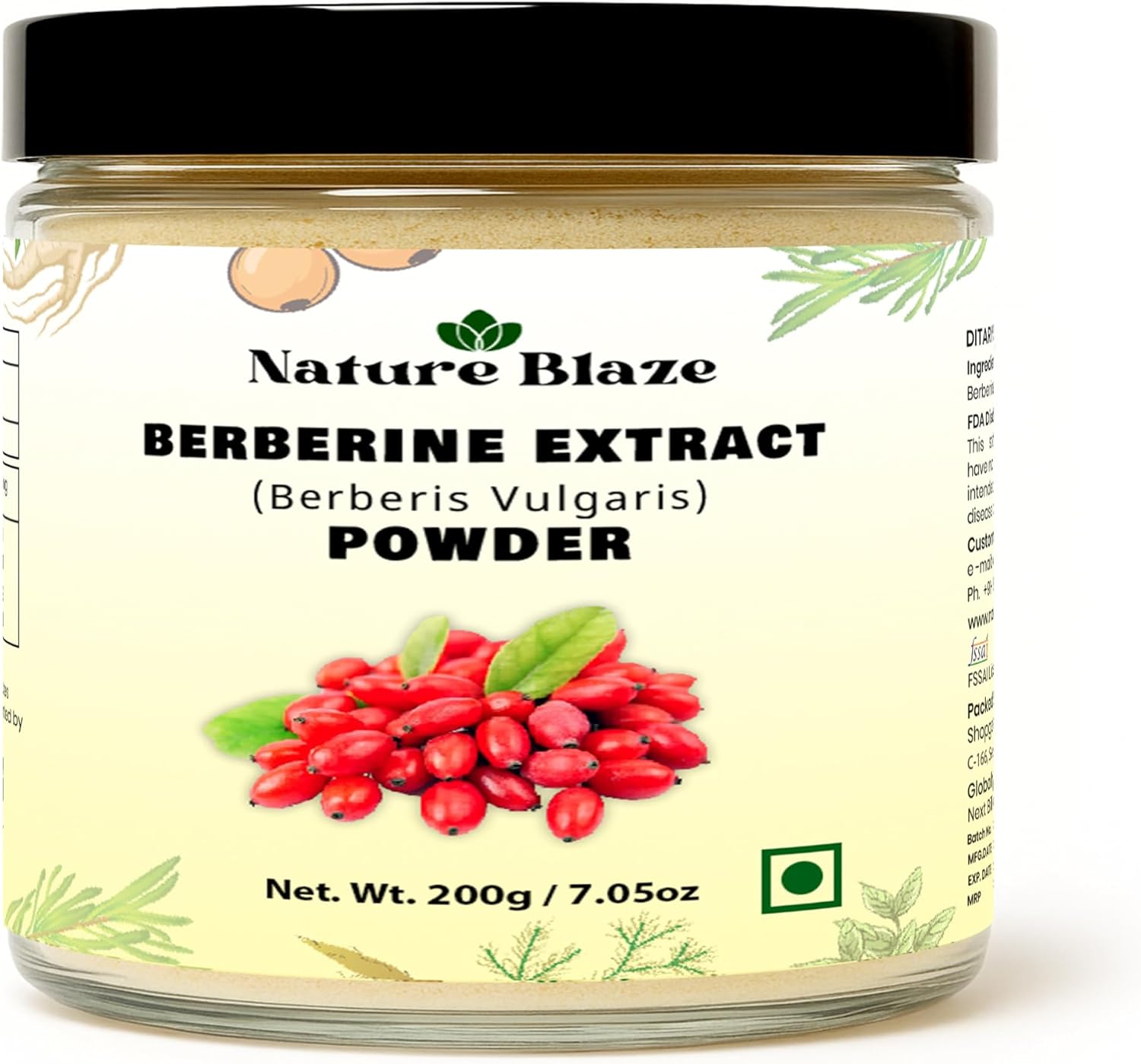 Berberine Extract Powder | Pure & Natural | Standardized Herbal Extract | Fine Powder for Wellness Support | No Additives Jar Pack 200Gm / 7.0 Oz
