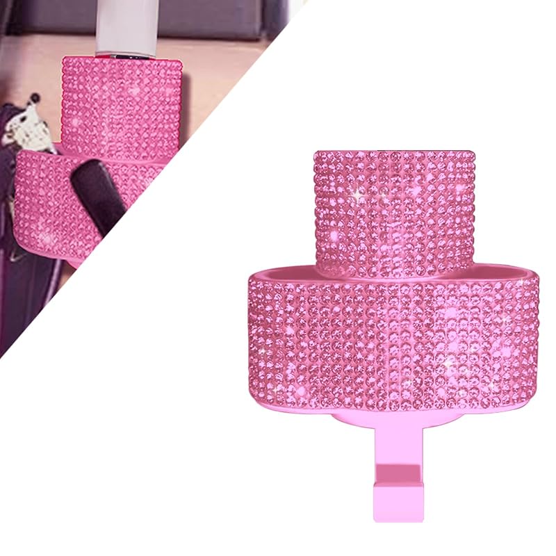 Suporte para Batom e Óculos de Sol para Carro I3DIDEA com Strass e Fixação Adesiva Rosa