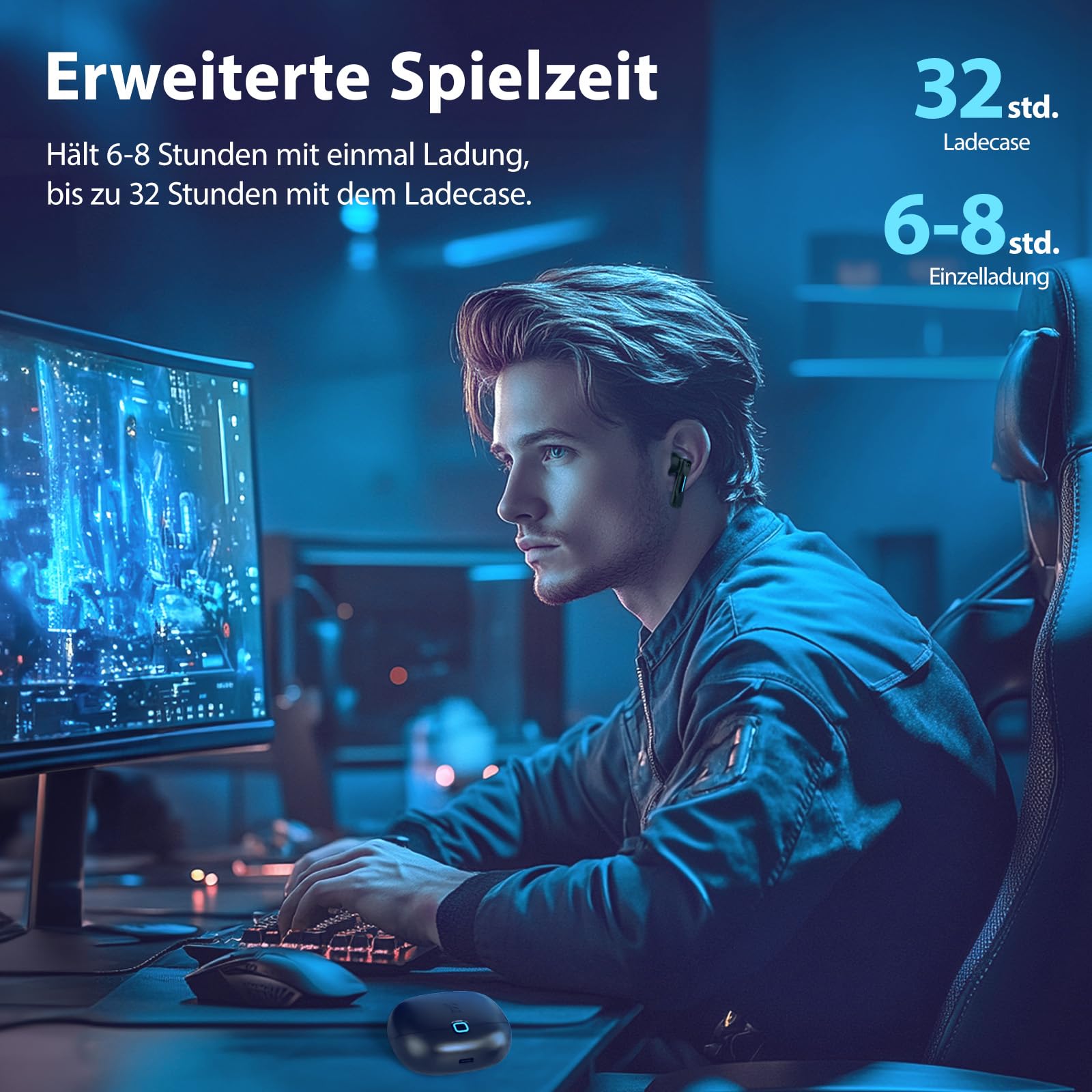 Middle Rabbit SW5 Gaming In-Ear Kopfhörer kabellos mit 2.4GHz USB Dongle & Bluetooth 5.4, 20ms Ultra Low Latency, KI-Mikrofon, Dual-Mode Headset, Kompatibel mit PC PS5 PS4 Switch VR Desktop Handy