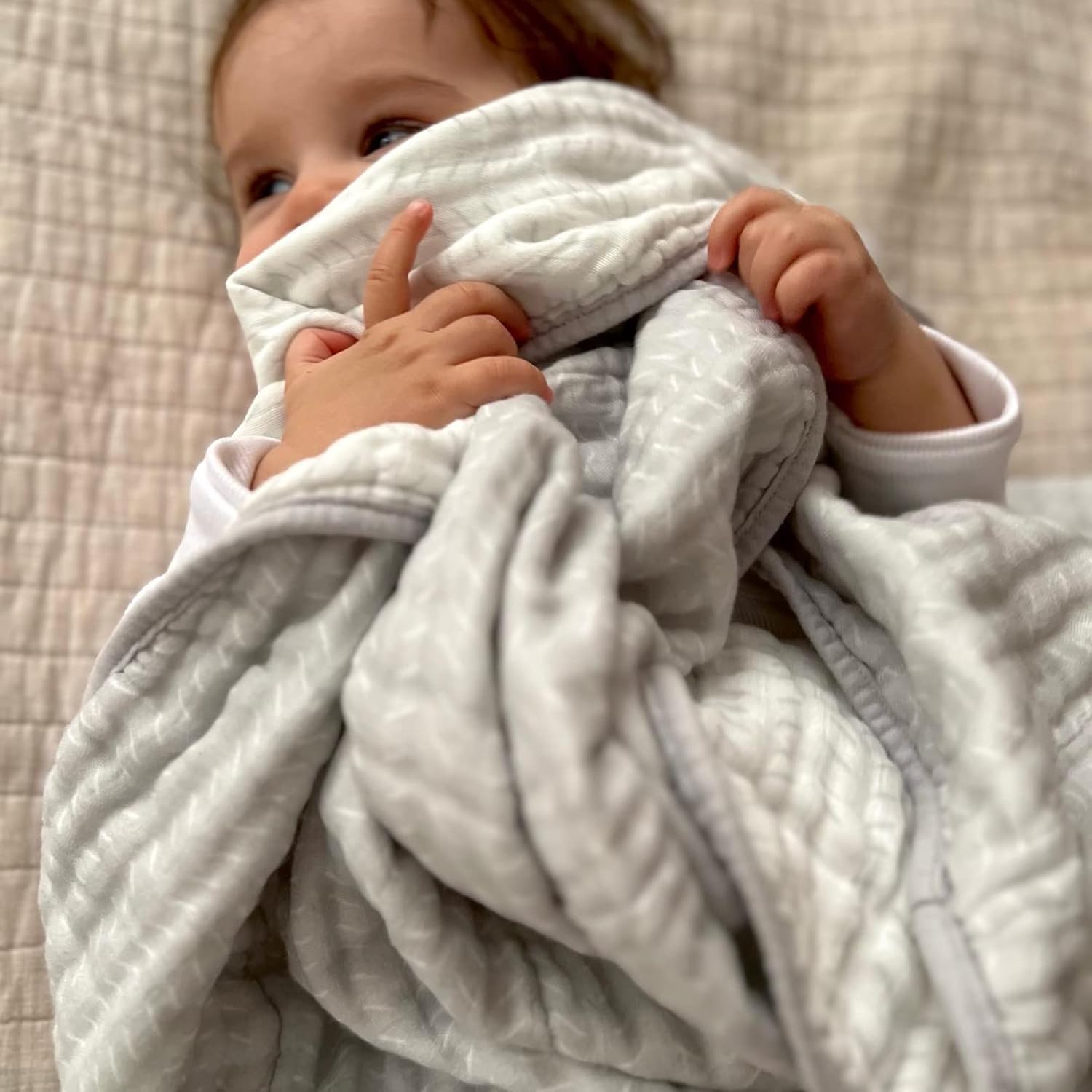 Soft Bamboo Viscose Baby Blanket, Gray Dash, Baby Boy/Girl/Unisex, 47"x47", 8-Layers, 70% Viscose derived from Bamboo, 30% Cotton Muslin - Imported